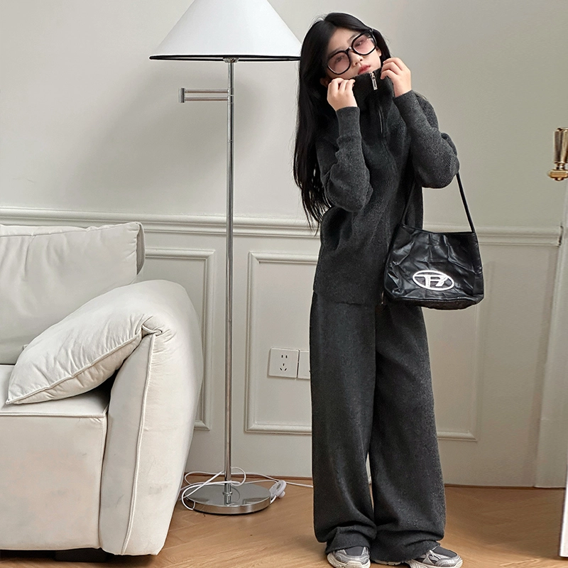 韩素伊休闲运动套装 女童秋装毛衣儿童韩版毛线开衫卫衣针织阔腿裤宝宝两件套 青少年