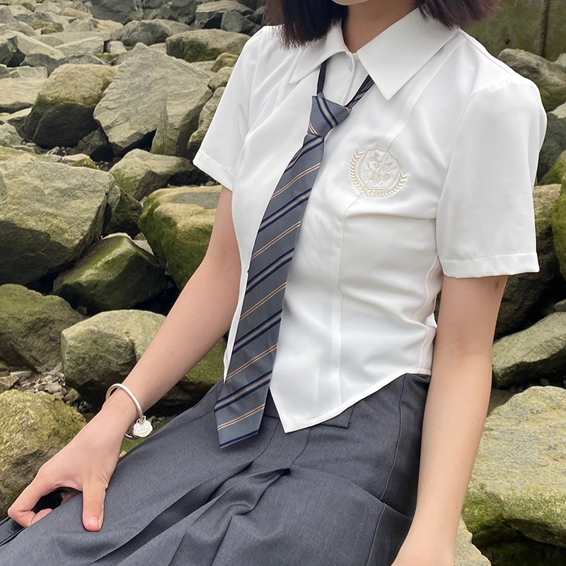 兔半眠 学院风纯色短袖衬衫半身裙制服套装 女款