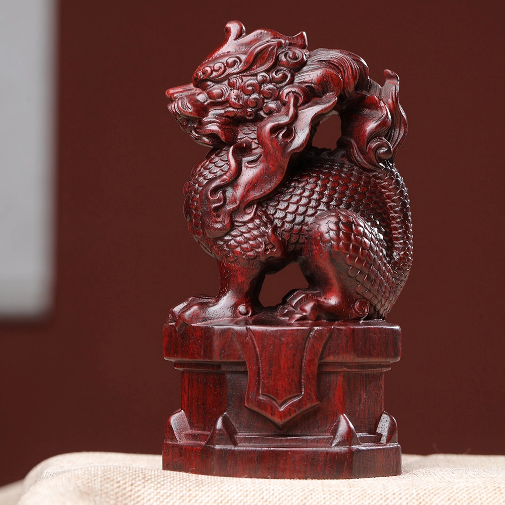 得笙陌 麒麟木雕国潮转运车摆木作工艺品 血檀 摆件 男女同款情侣款