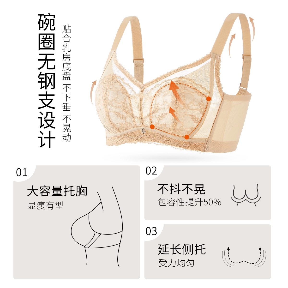 千奈美 大胸显小舒适无钢圈上托防下垂文胸 女款