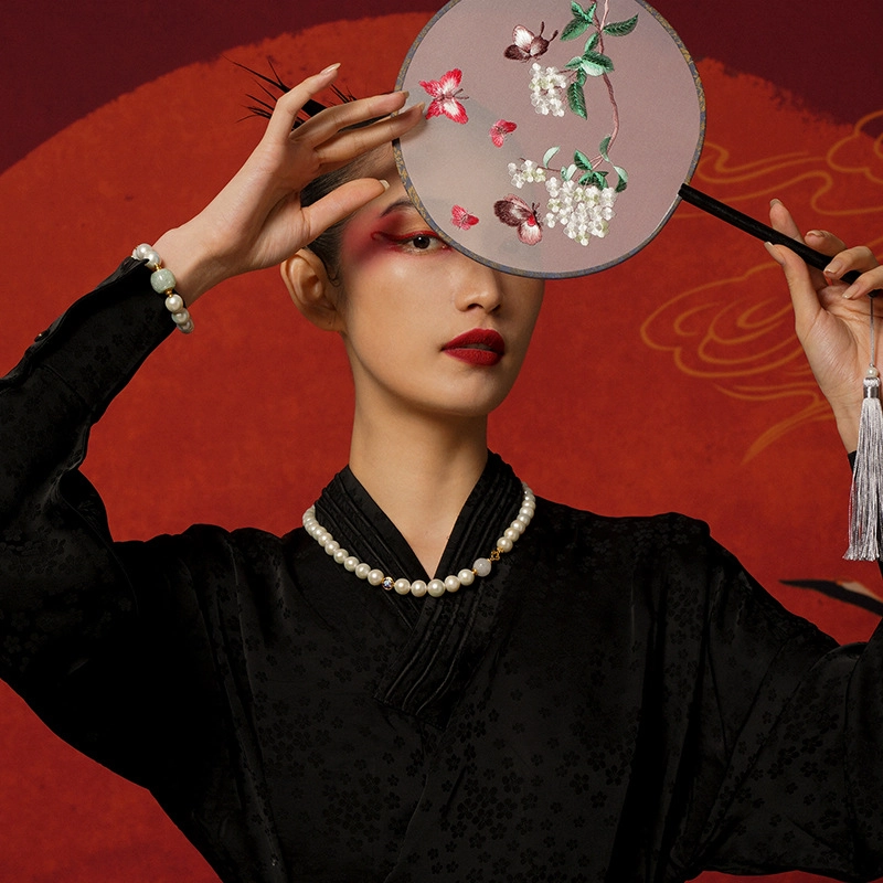 七小匠 国潮 简约时尚 回纹珠 小众设计高级感 珐琅彩 珍珠 项链 女款