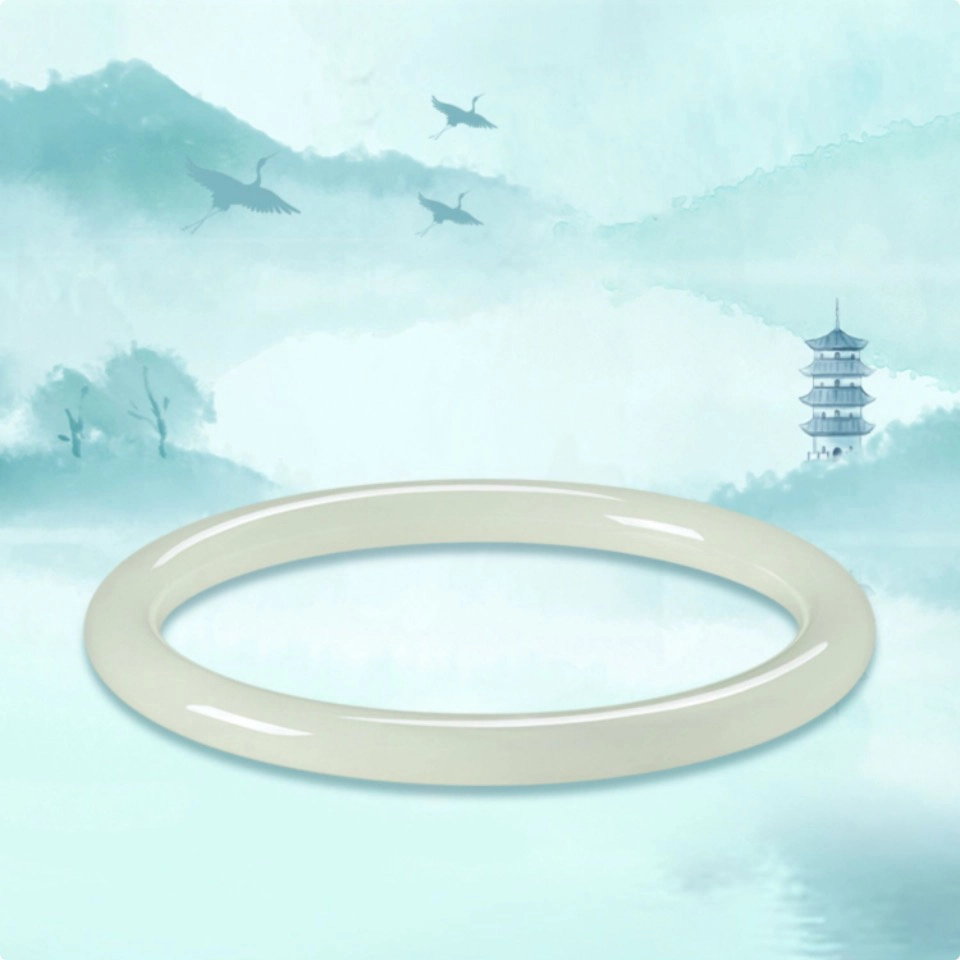 七小匠 国风 温润细款圆条 时尚优雅 小众百搭 简约高级感 复古 和田玉 手镯 女款 青白玉