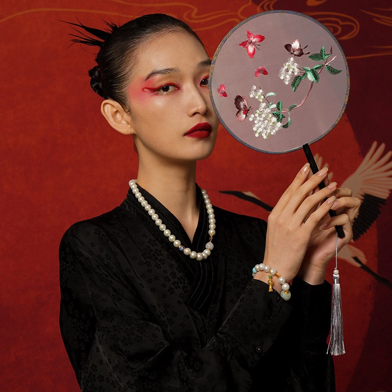七小匠 国潮 简约时尚 回纹珠 小众设计高级感 珐琅彩 珍珠 项链 女款