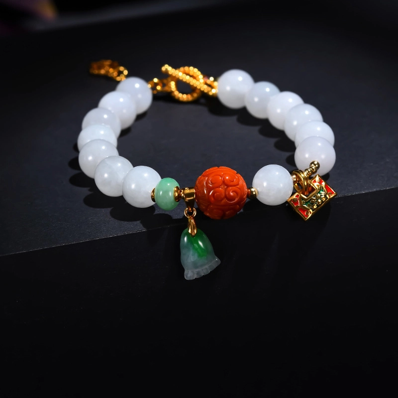 七小匠 新中式 简约时尚 轻奢优雅 小众设计 回纹珠 复古高级感 和田玉 手链 女款 白玉