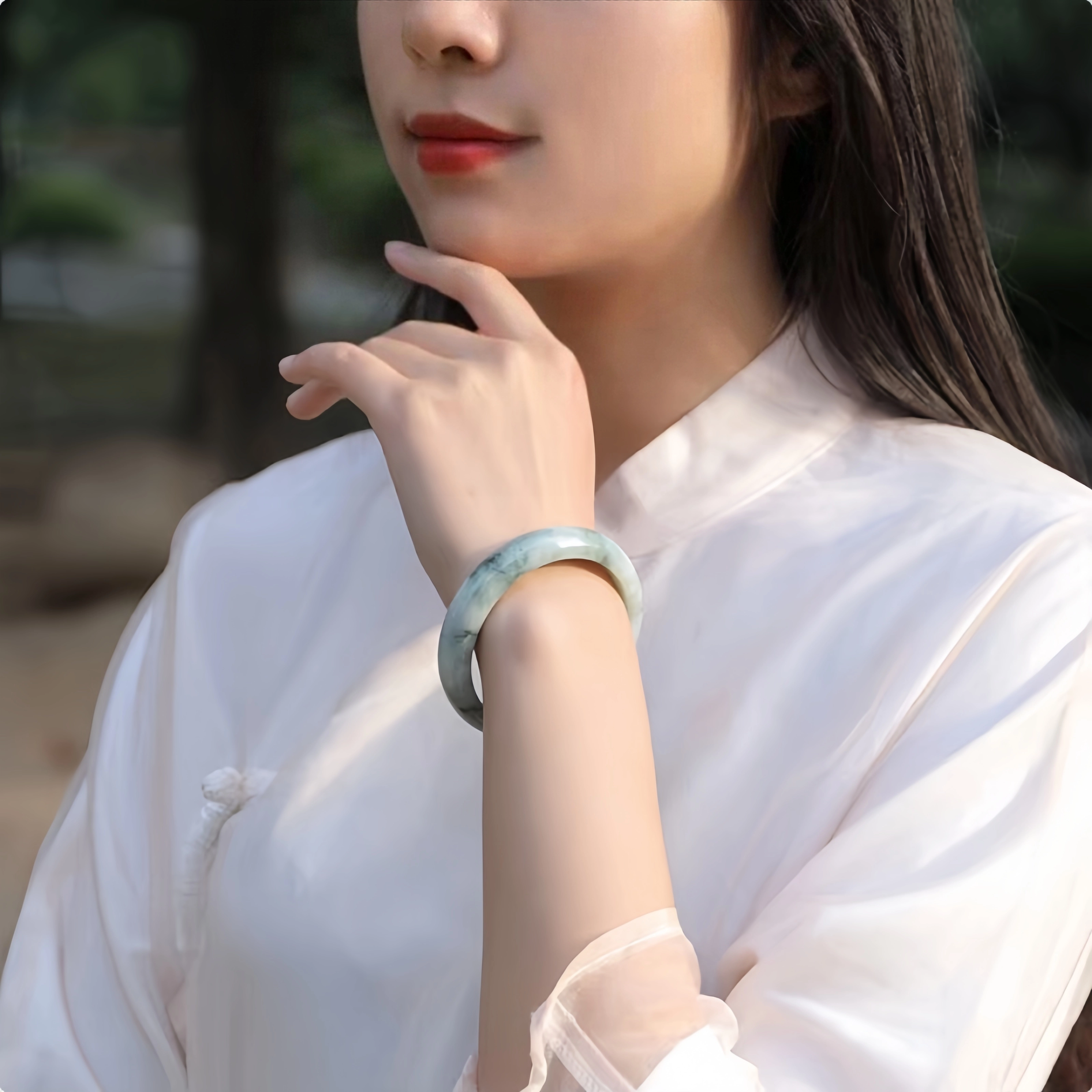 七小匠 新中式国风 复古飘花古风 豆种 翡翠手镯 女款