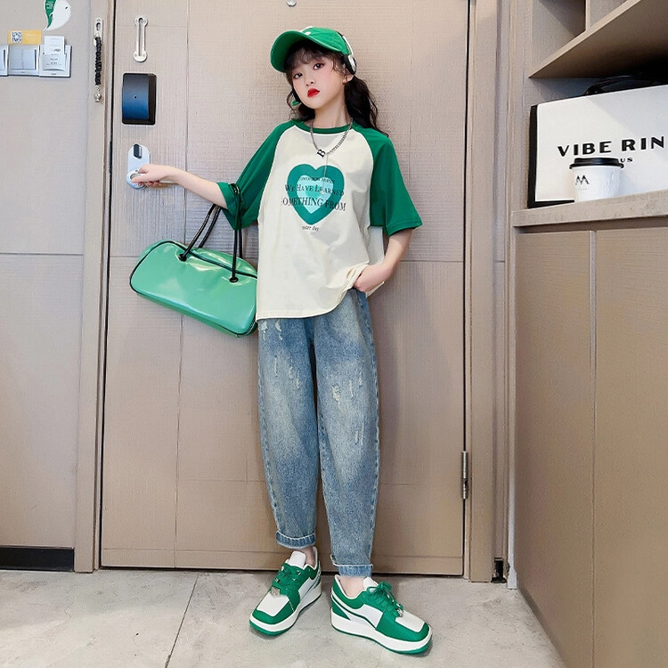 大童 蓝精灵 圆领舒适短袖上衣亲肤柔软纯色长裤休闲运动套装 白色
