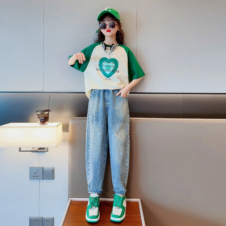 大童 蓝精灵 圆领舒适短袖上衣亲肤柔软纯色长裤休闲运动套装 白色