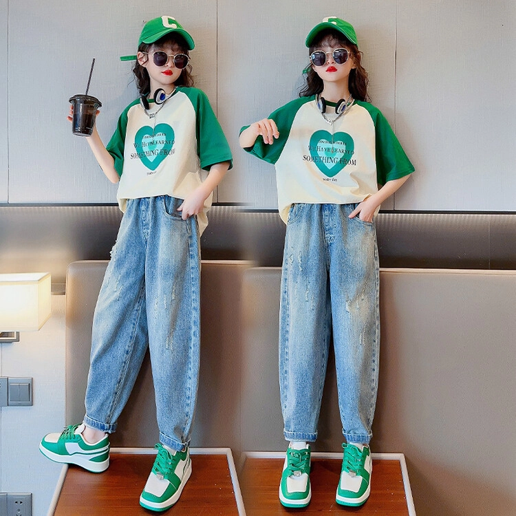 大童 蓝精灵 圆领舒适短袖上衣亲肤柔软纯色长裤休闲运动套装 白色