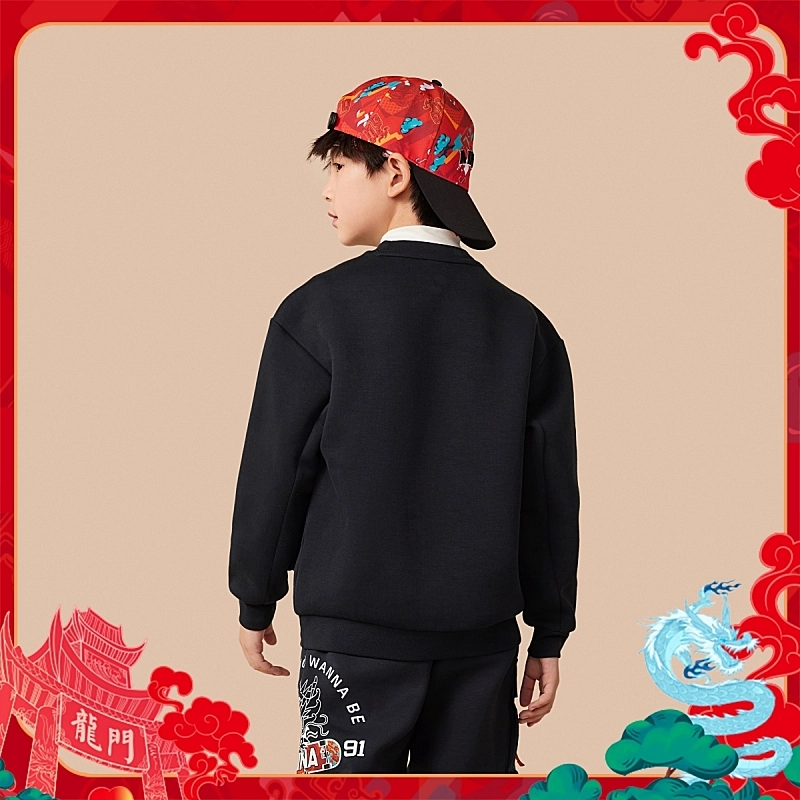 安踏儿童 新年款 初登龙门 卡通字母印花圆领长袖卫衣 儿童款 梦幻黑