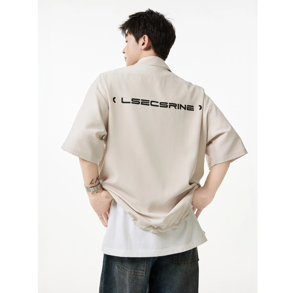 行更远 美式复古背后字母衬衣小众高级感高街痞帅运动半袖夏季潮牌宽松简约百搭舒适休闲轻薄短袖衬衫 男女同款