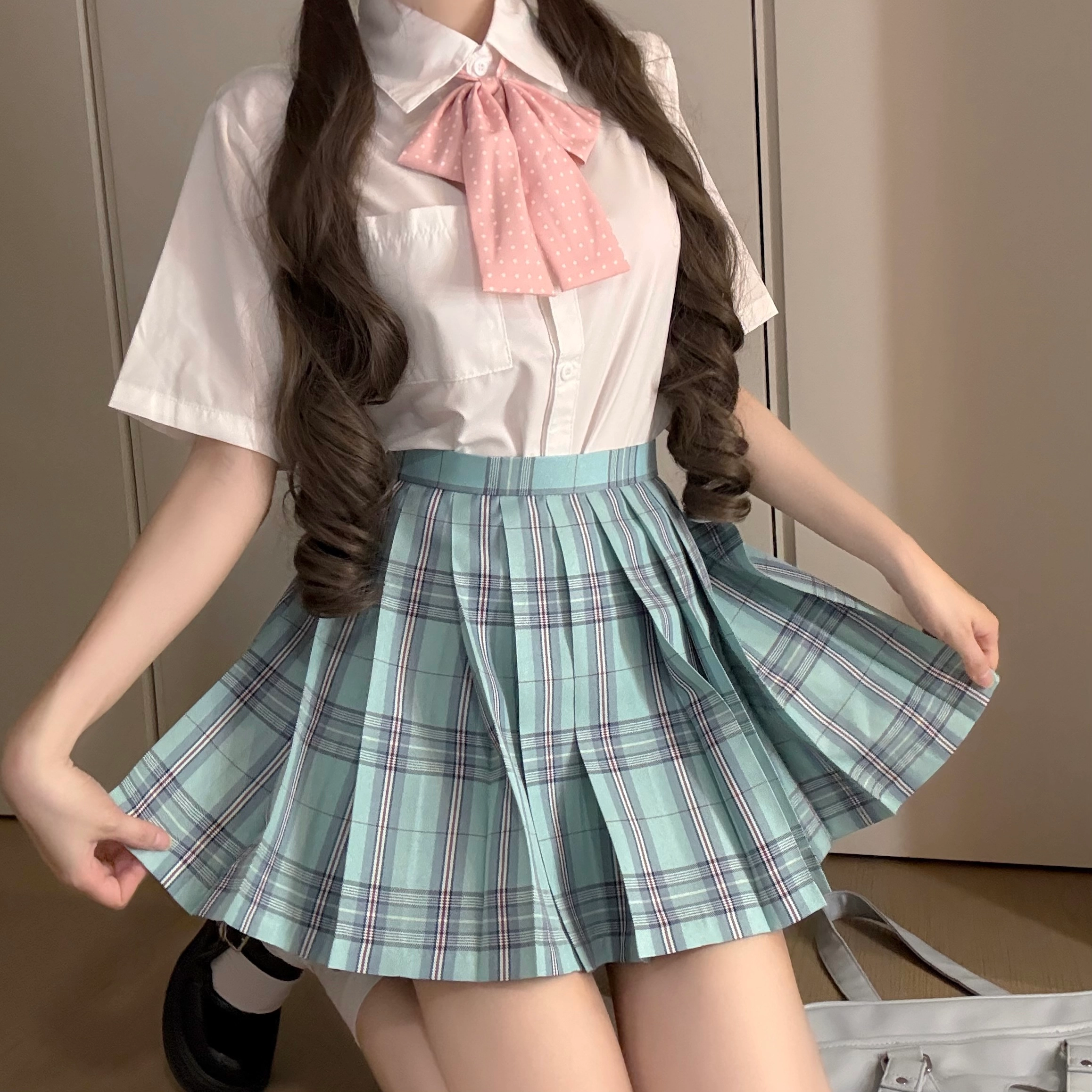 花山家的猫 校供甜美纯欲学姐口袋短袖衬衫百褶裙制服 女款