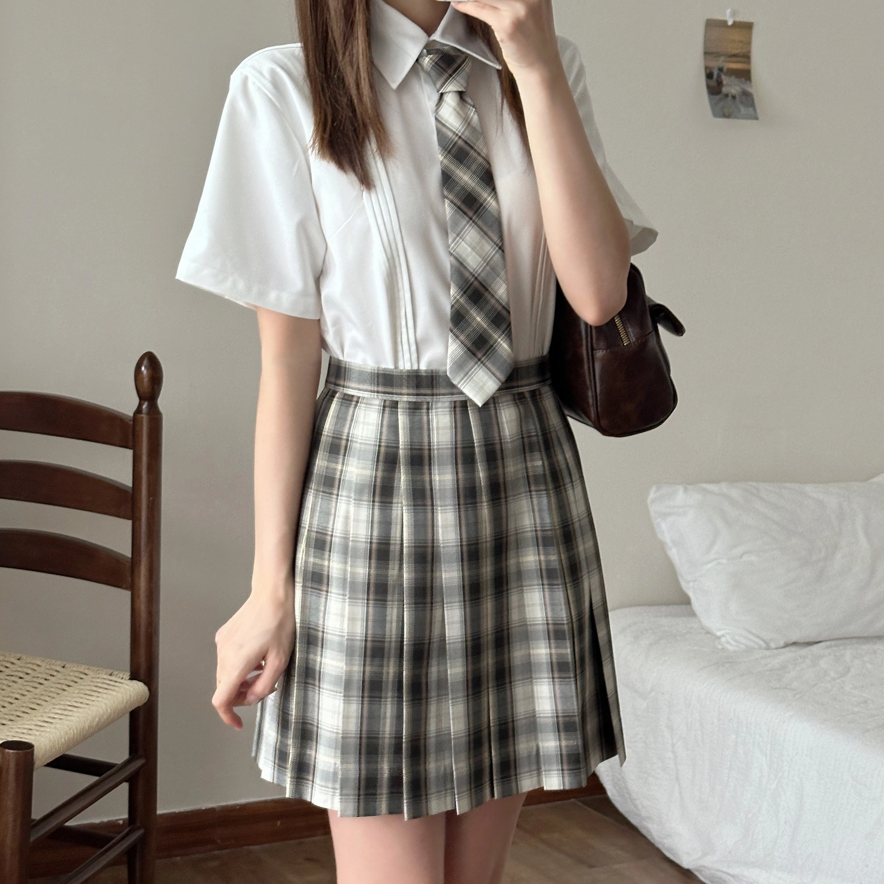 花山家的猫 学院风尖领风琴褶上衣百褶半身裙制服 女款