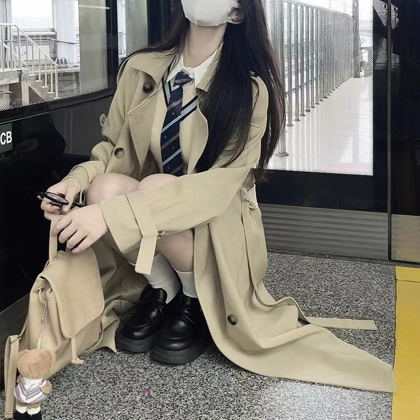花山家的猫 双排扣纯色大衣 女款 卡其色