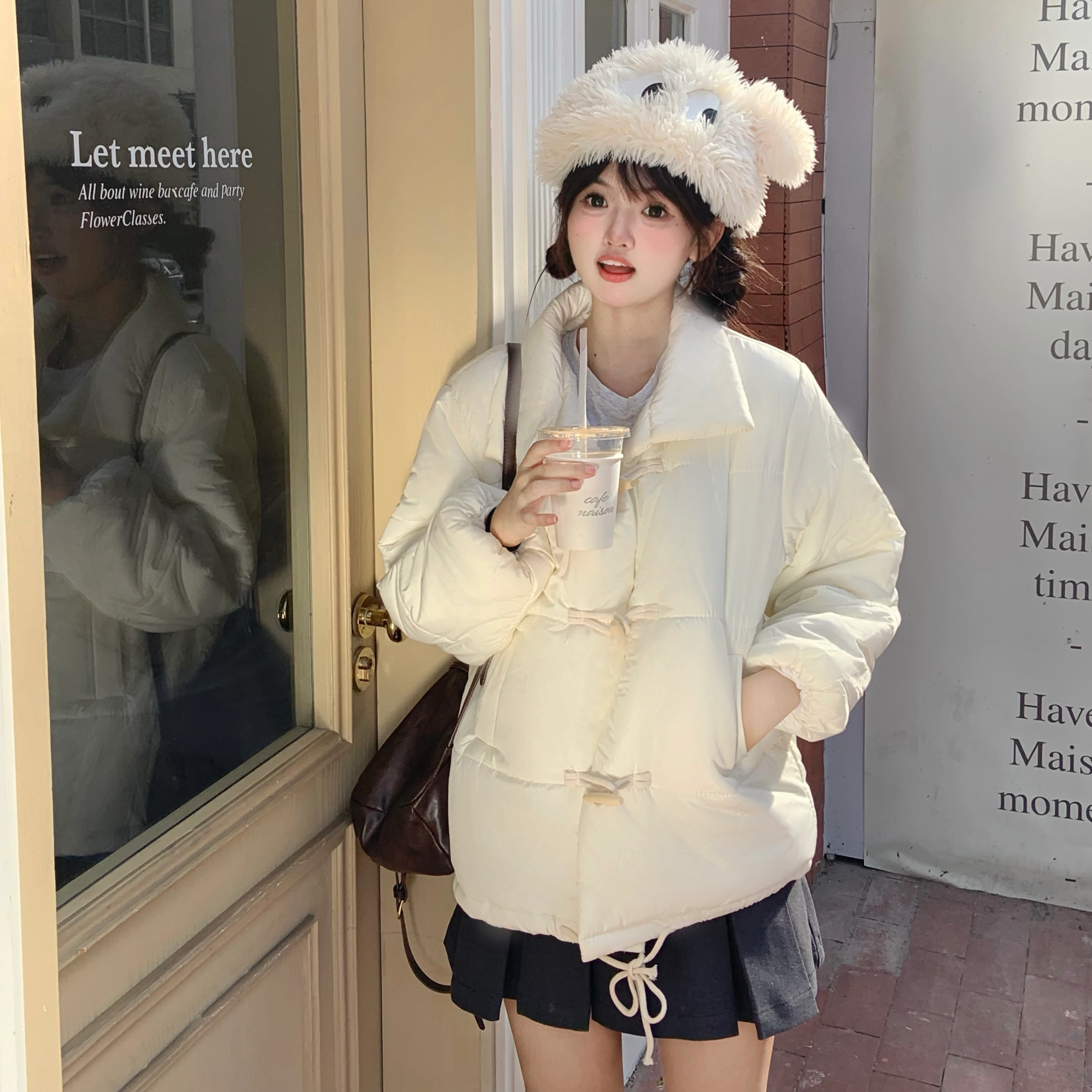 花山家的猫 纯色加厚短款牛角扣棉服高腰百褶短裙制服 女款