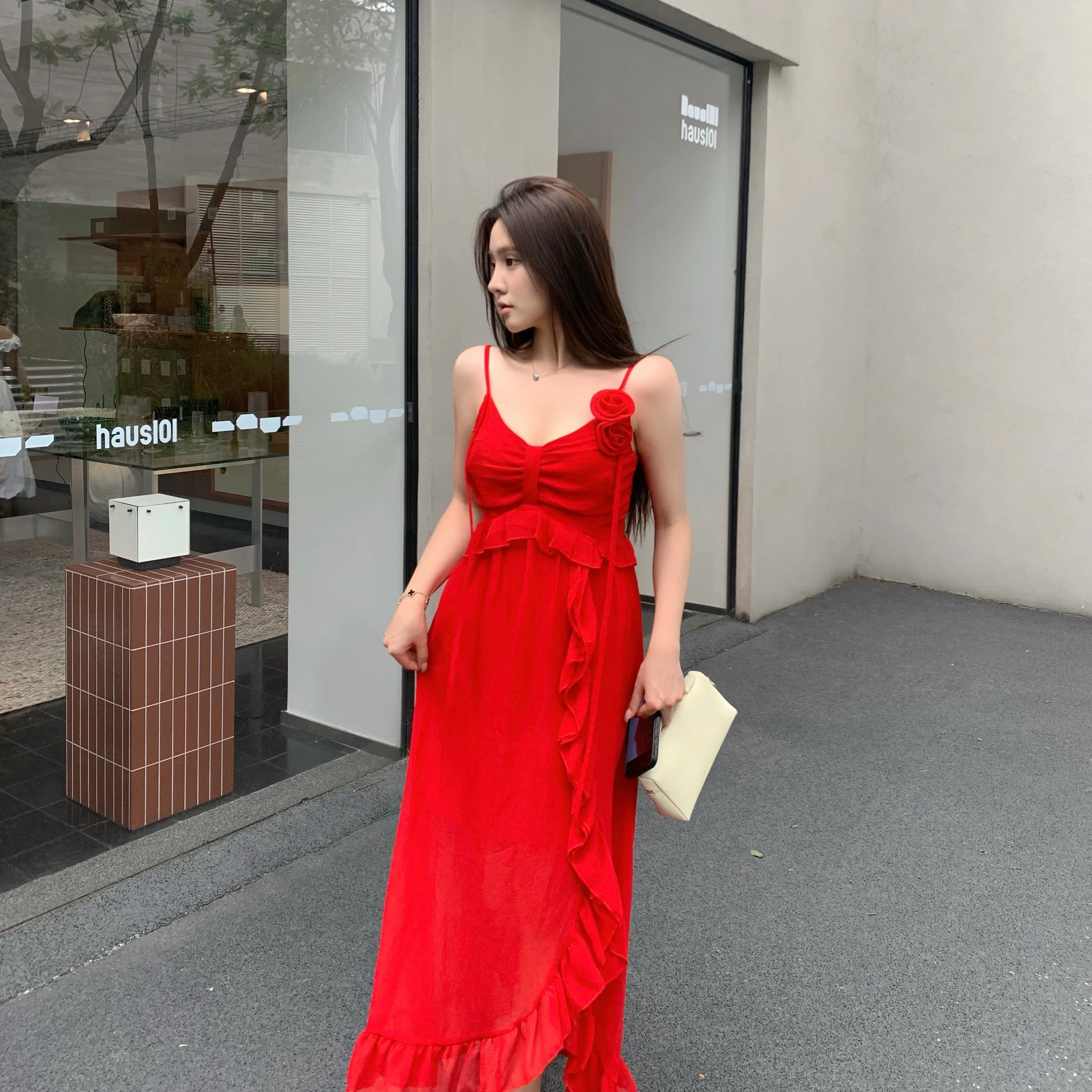 花山家的猫 法式温柔简约通勤吊带连衣裙 女款