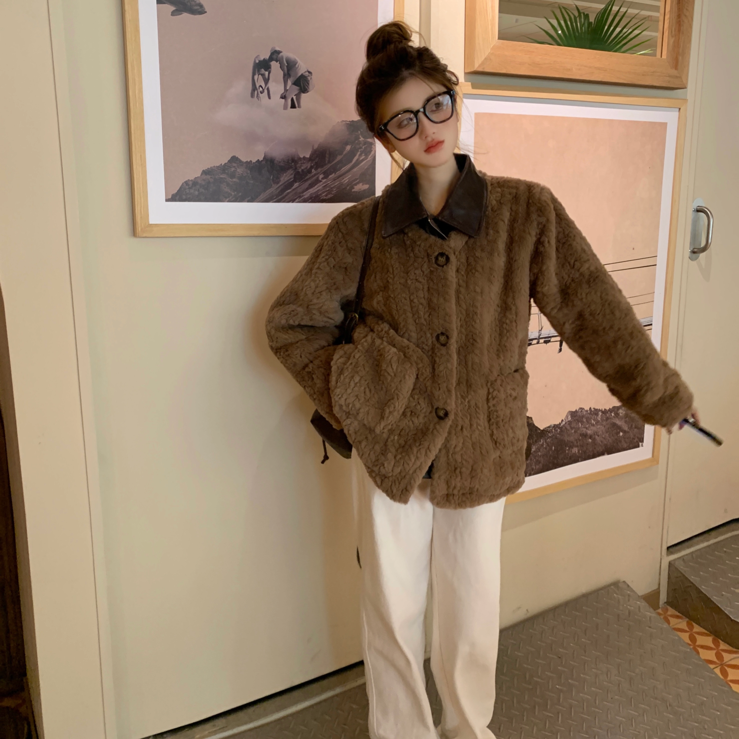 花山家的猫 可拆卸领小香风长袖棉服 女款