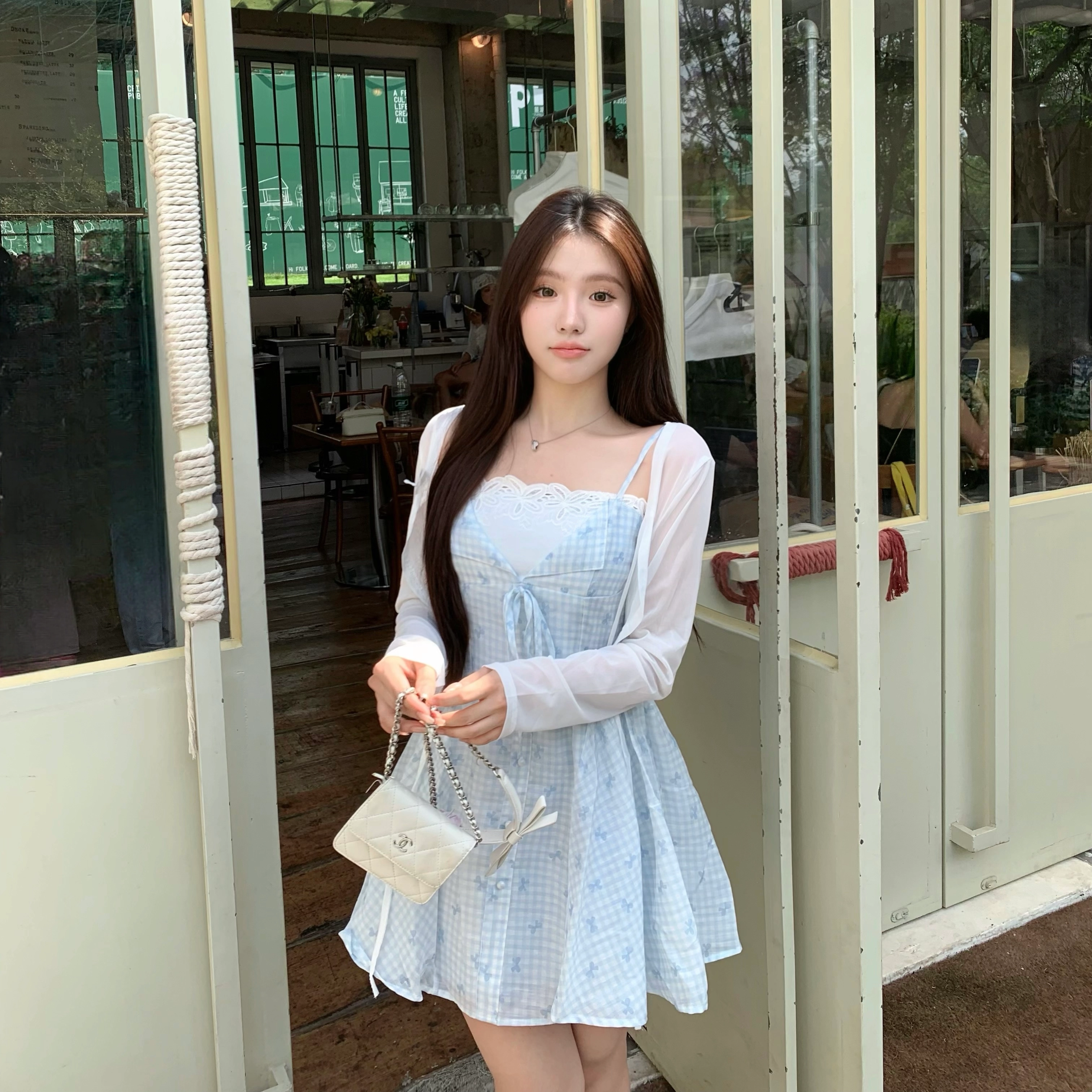 花山家的猫 韩系甜美温柔蝴蝶开衫长袖针织衫 女款