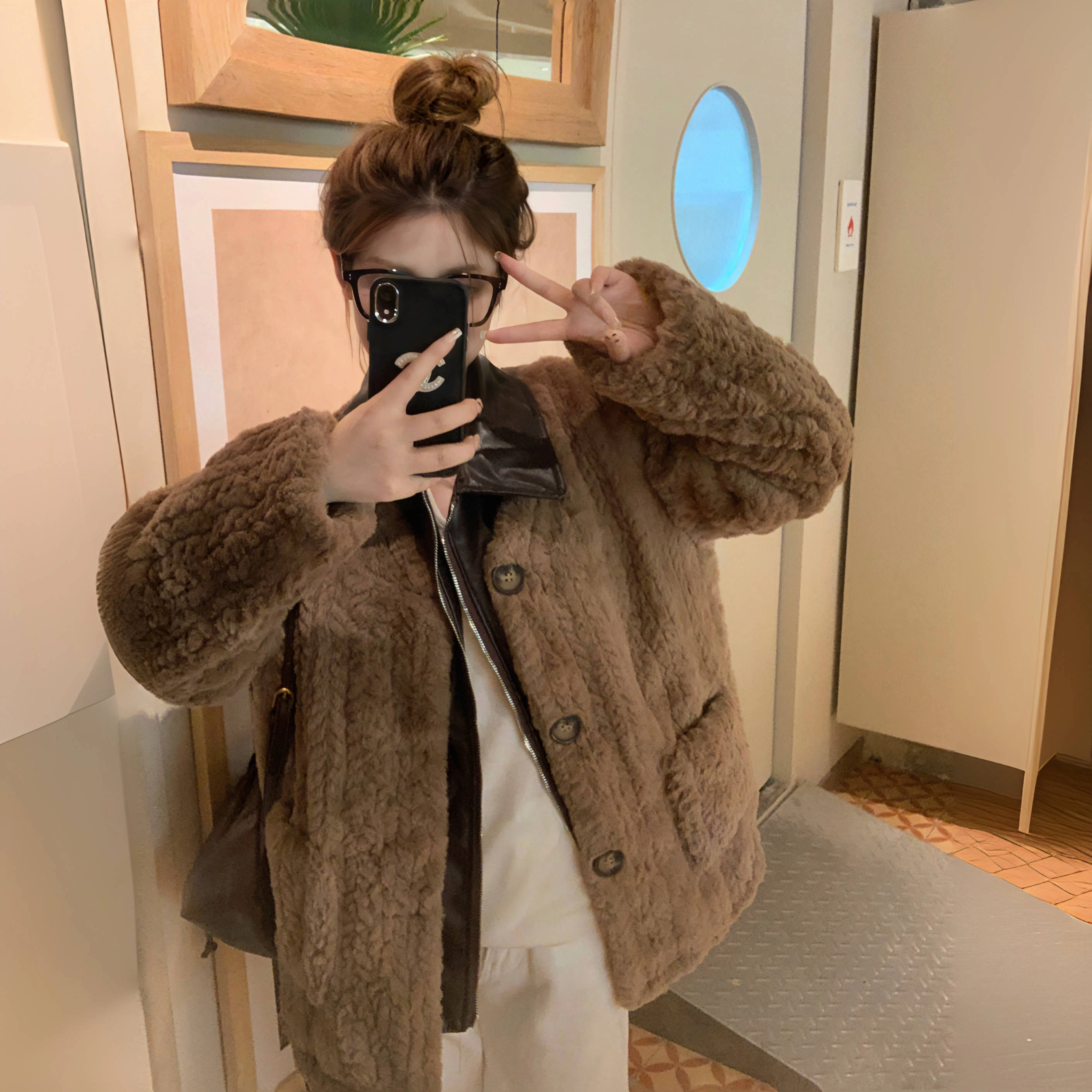 花山家的猫 可拆卸领小香风长袖棉服 女款