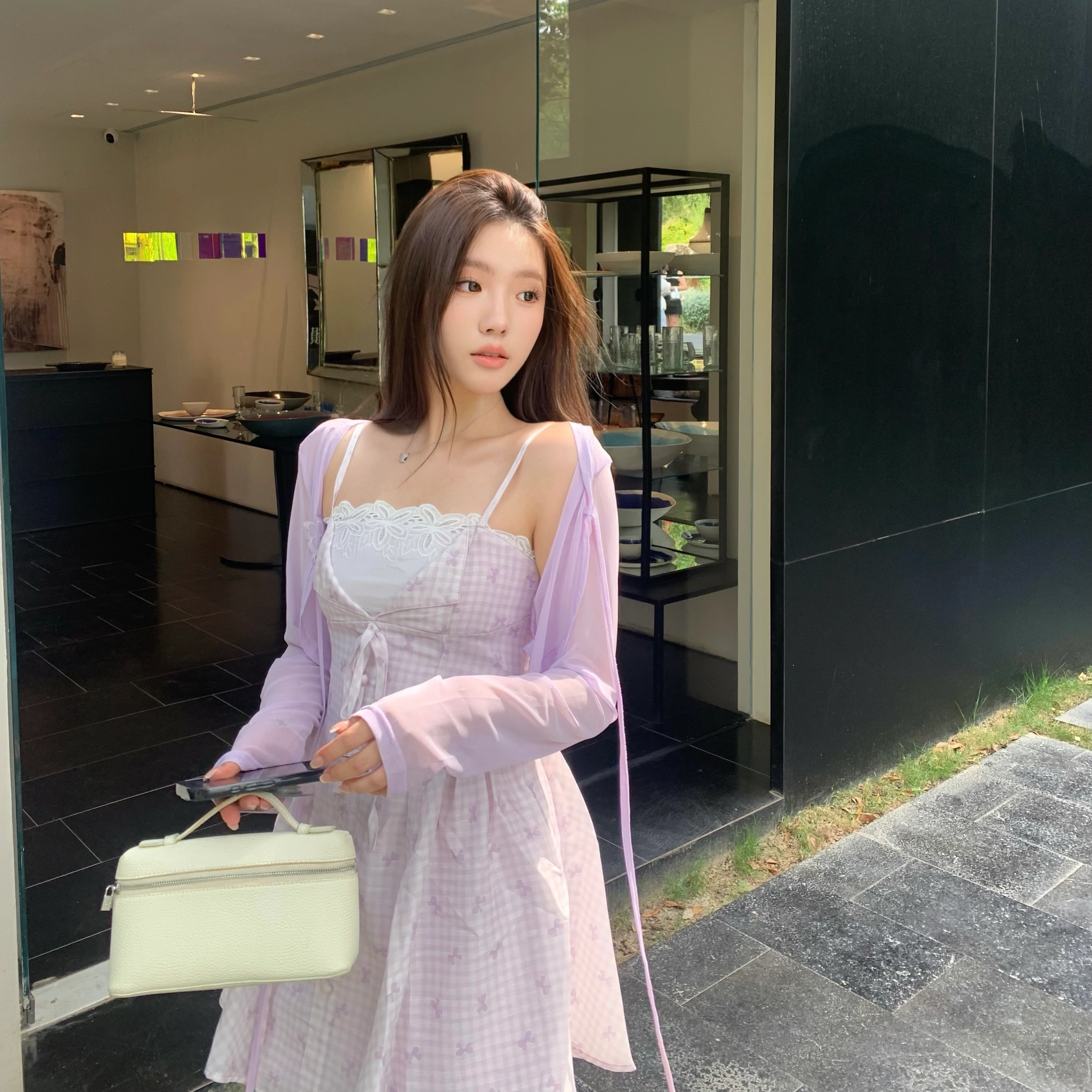 花山家的猫 韩系甜美温柔蝴蝶开衫长袖针织衫 女款