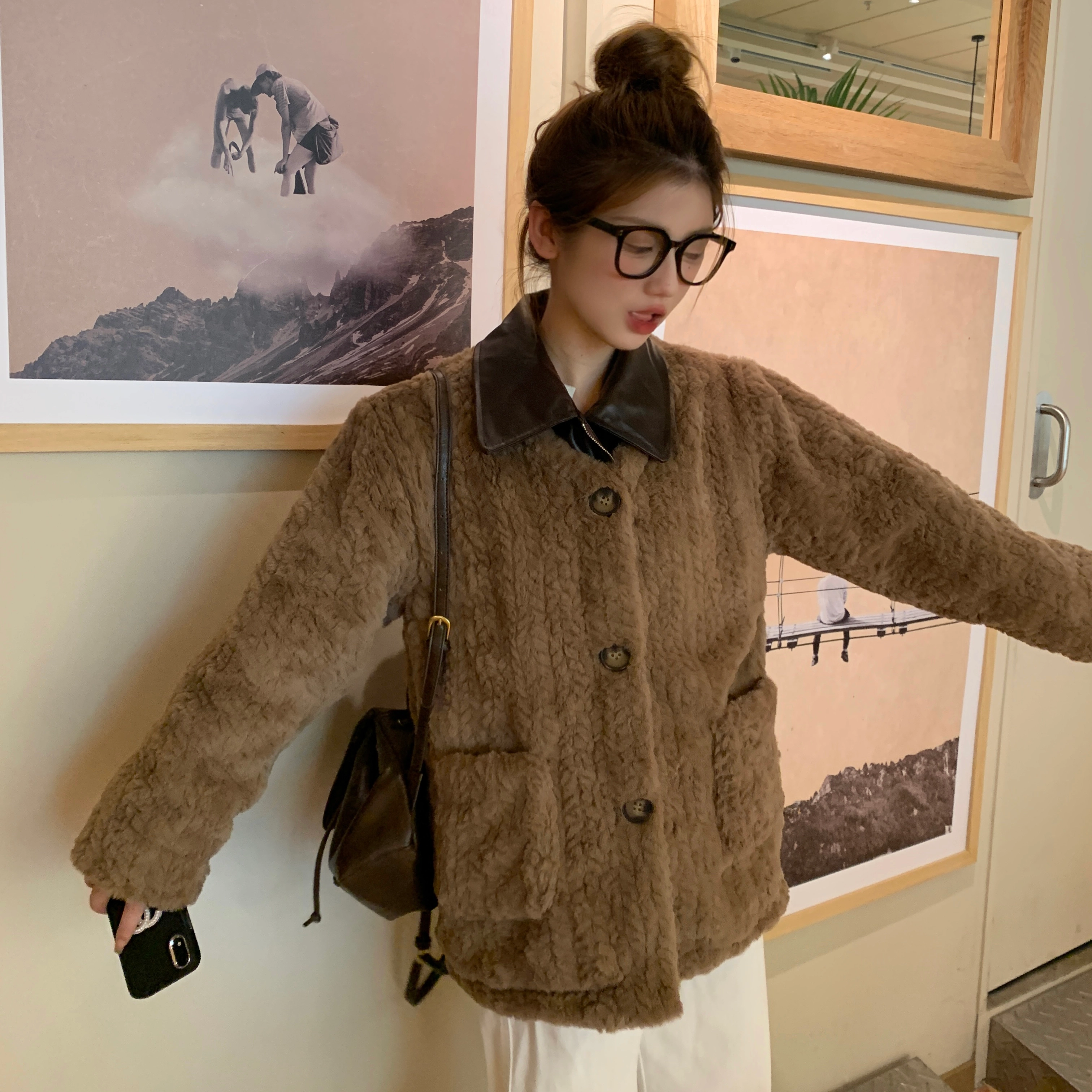 花山家的猫 可拆卸领小香风长袖棉服 女款