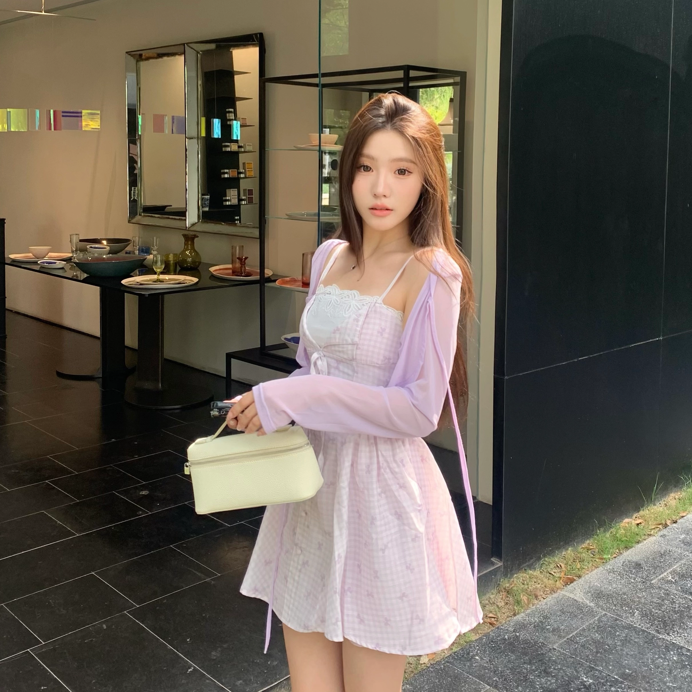 花山家的猫 韩系甜美温柔蝴蝶开衫长袖针织衫 女款