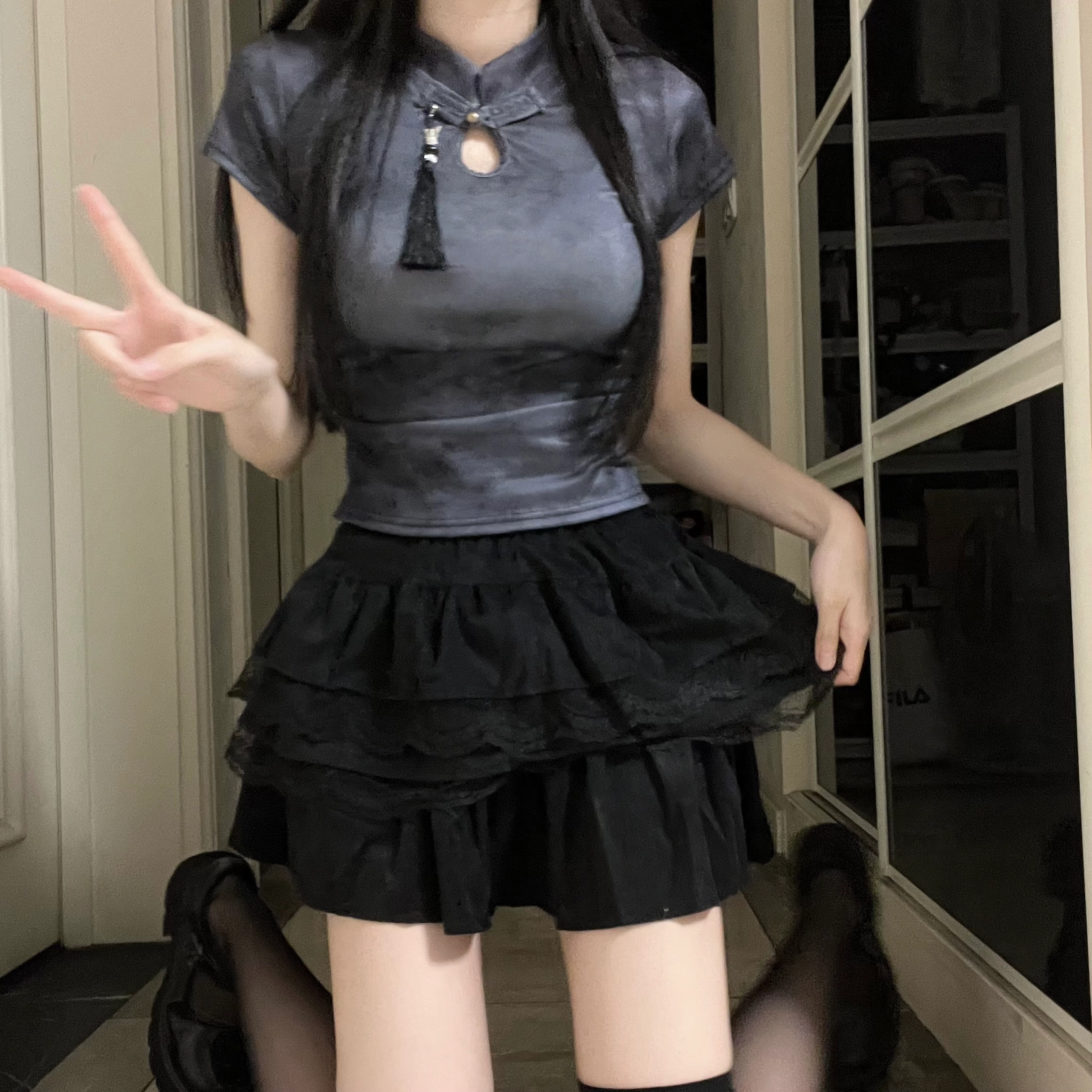 花山家的猫 新中式国风挂坠休闲舒适短袖衬衫 女款