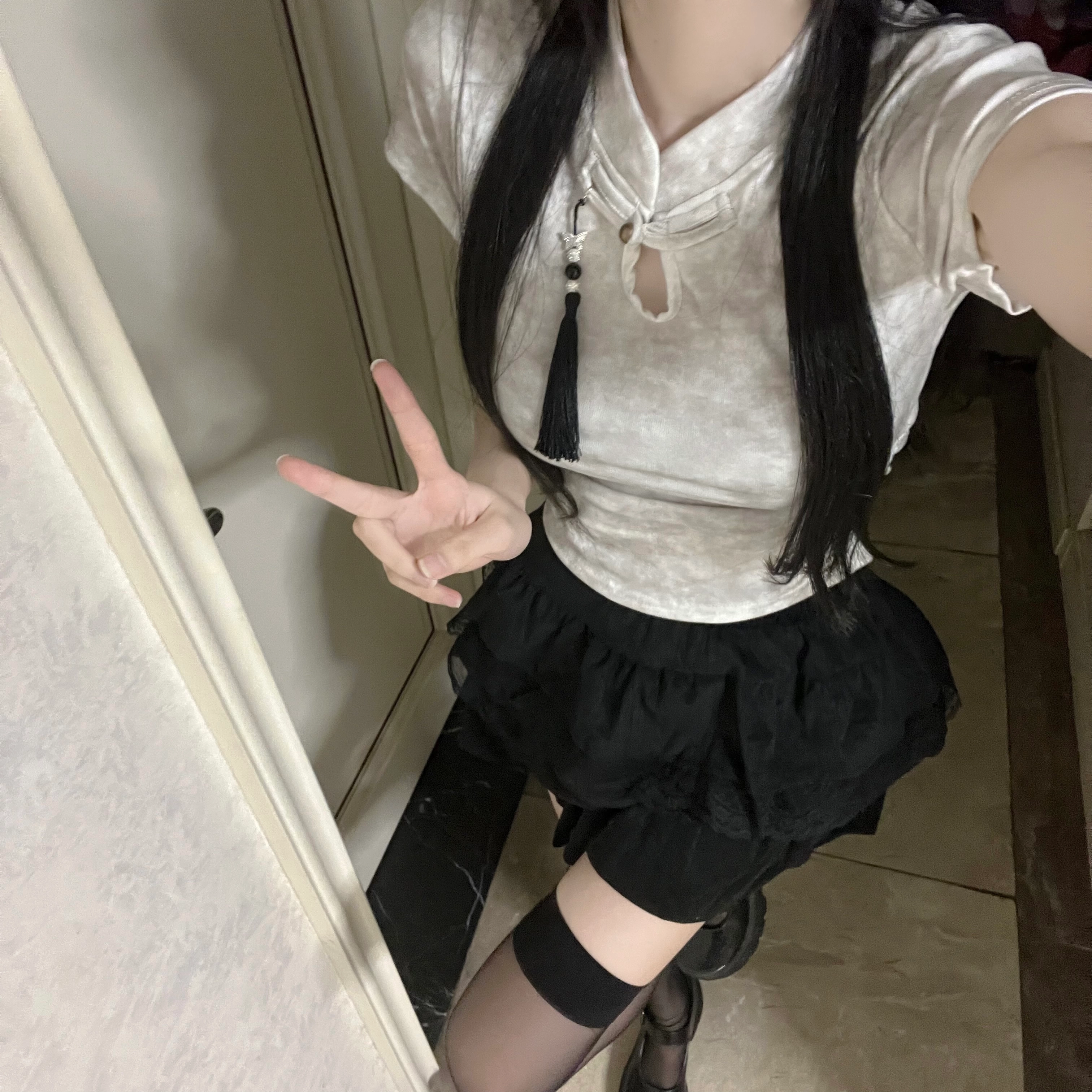 花山家的猫 新中式国风挂坠休闲舒适短袖衬衫 女款