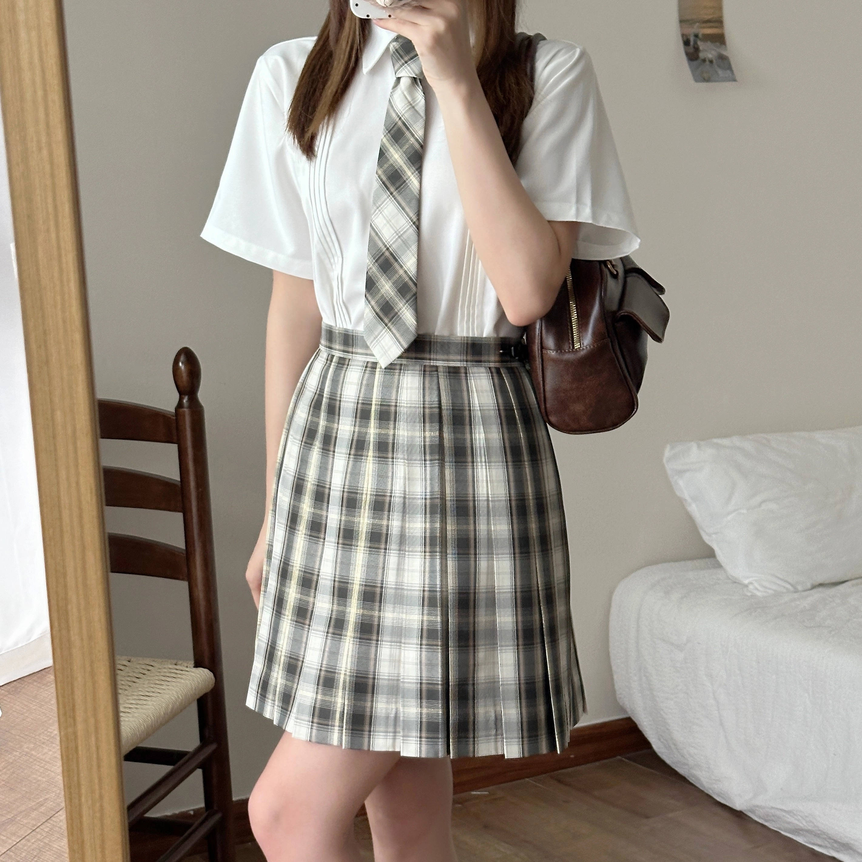 花山家的猫 学院风尖领风琴褶上衣百褶半身裙制服 女款