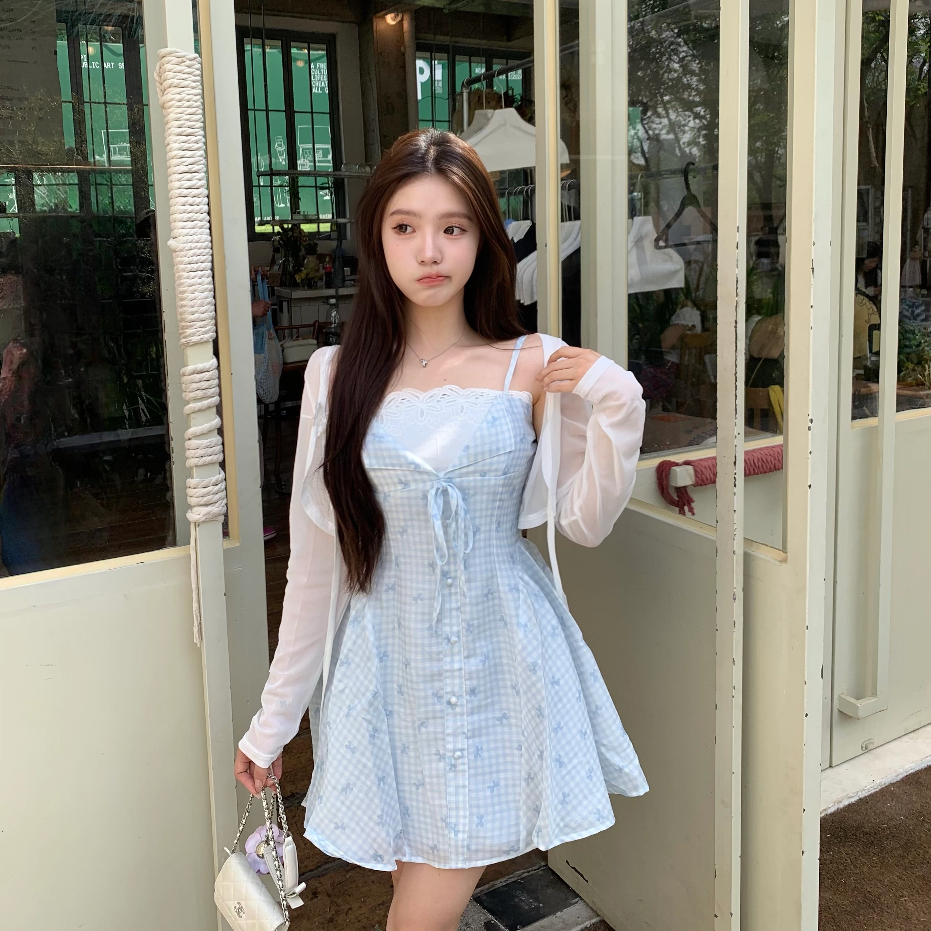 花山家的猫 韩系甜美温柔蝴蝶开衫长袖针织衫 女款