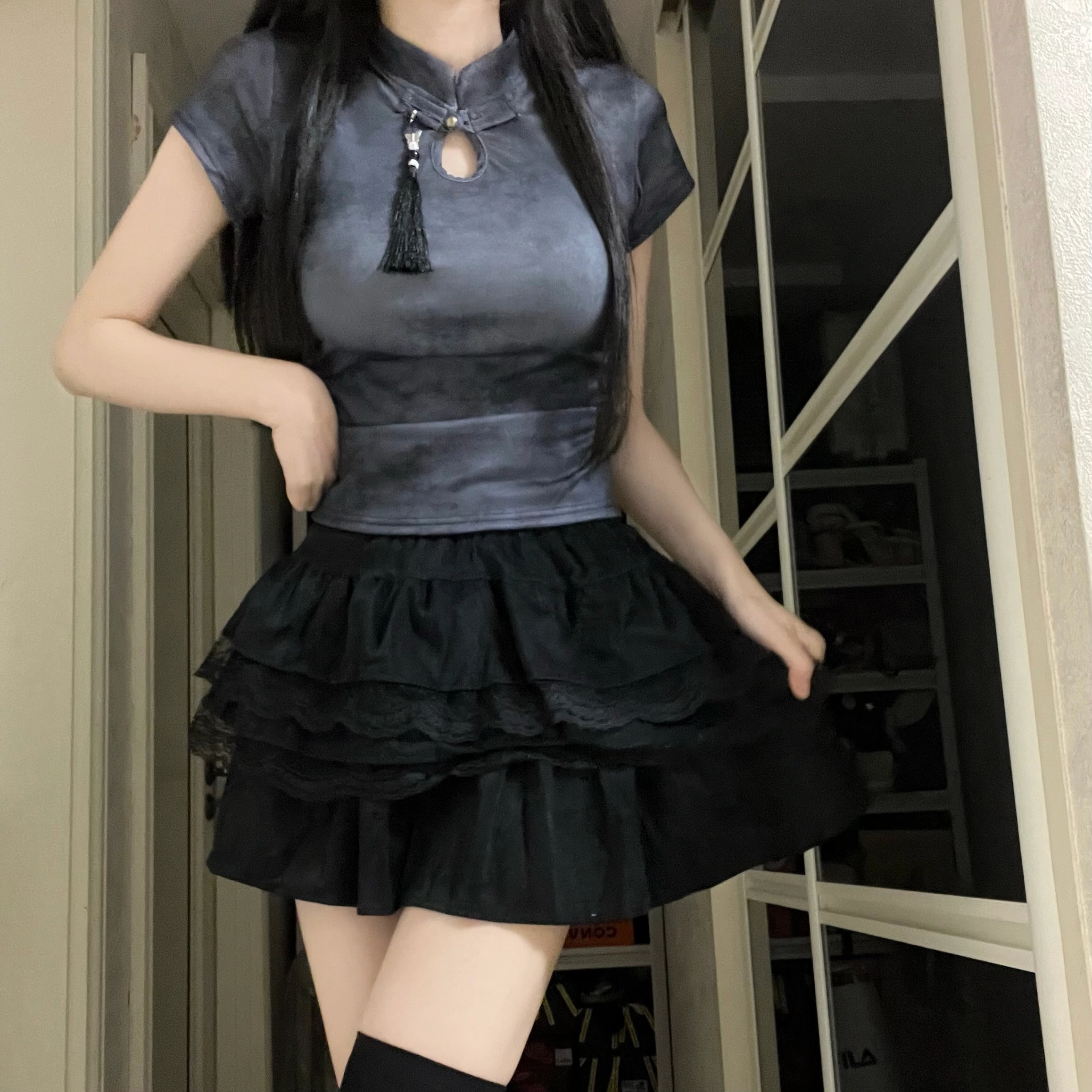 花山家的猫 新中式国风挂坠休闲舒适短袖衬衫 女款