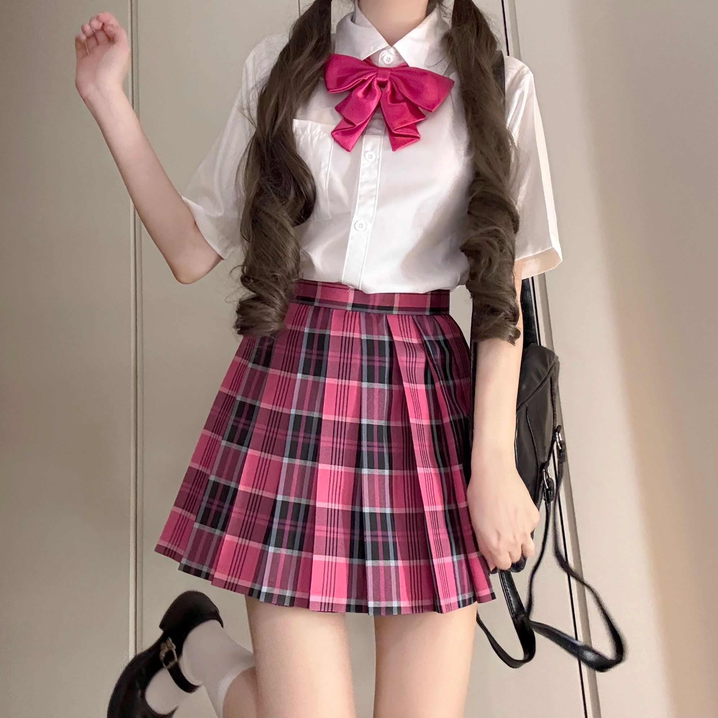 花山家的猫 校供甜美纯欲学姐口袋短袖衬衫百褶裙制服 女款