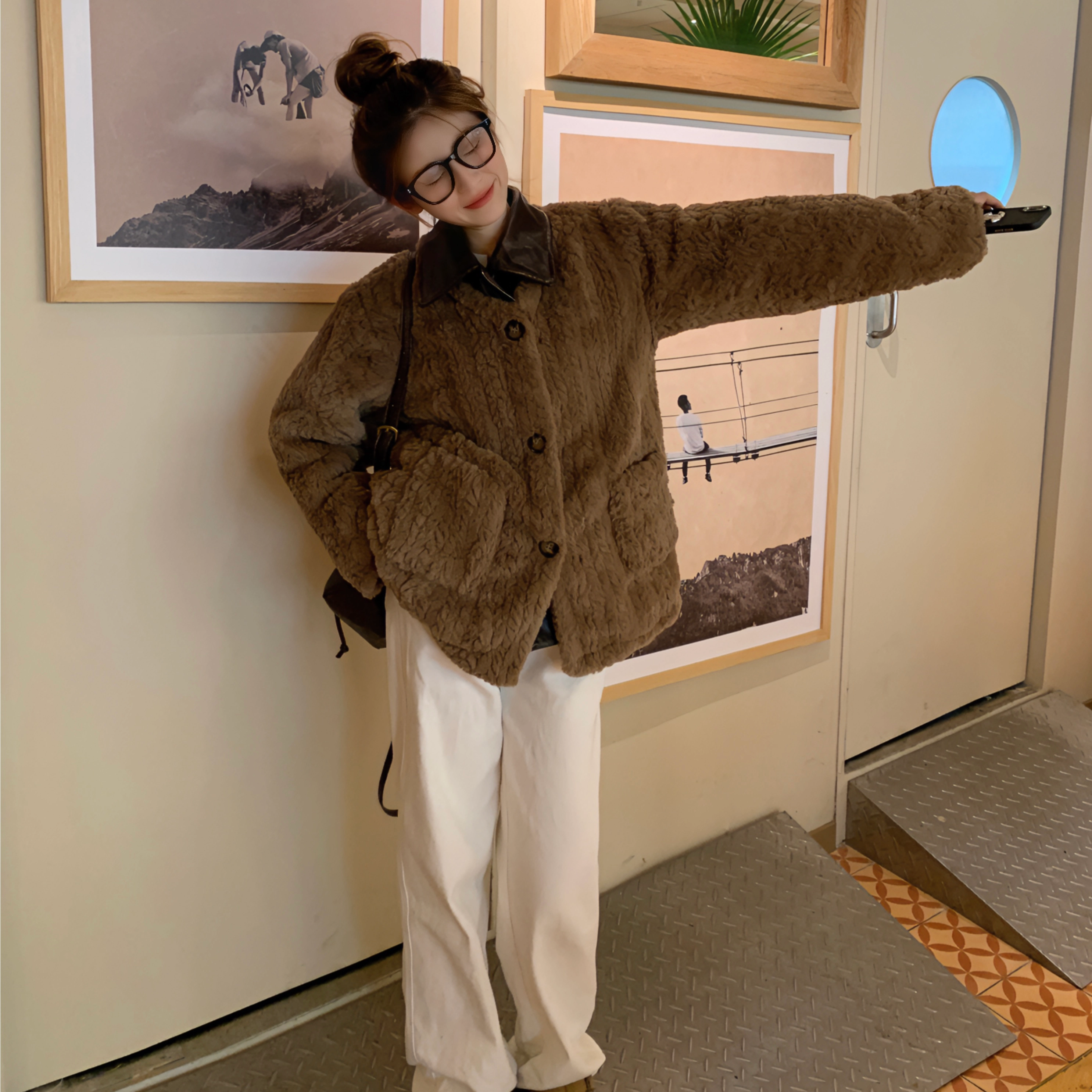 花山家的猫 可拆卸领小香风长袖棉服 女款