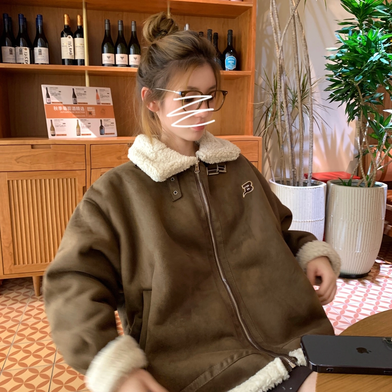 花山家的猫 复古立领机车风羊羔绒外套棉服 女款 棕色