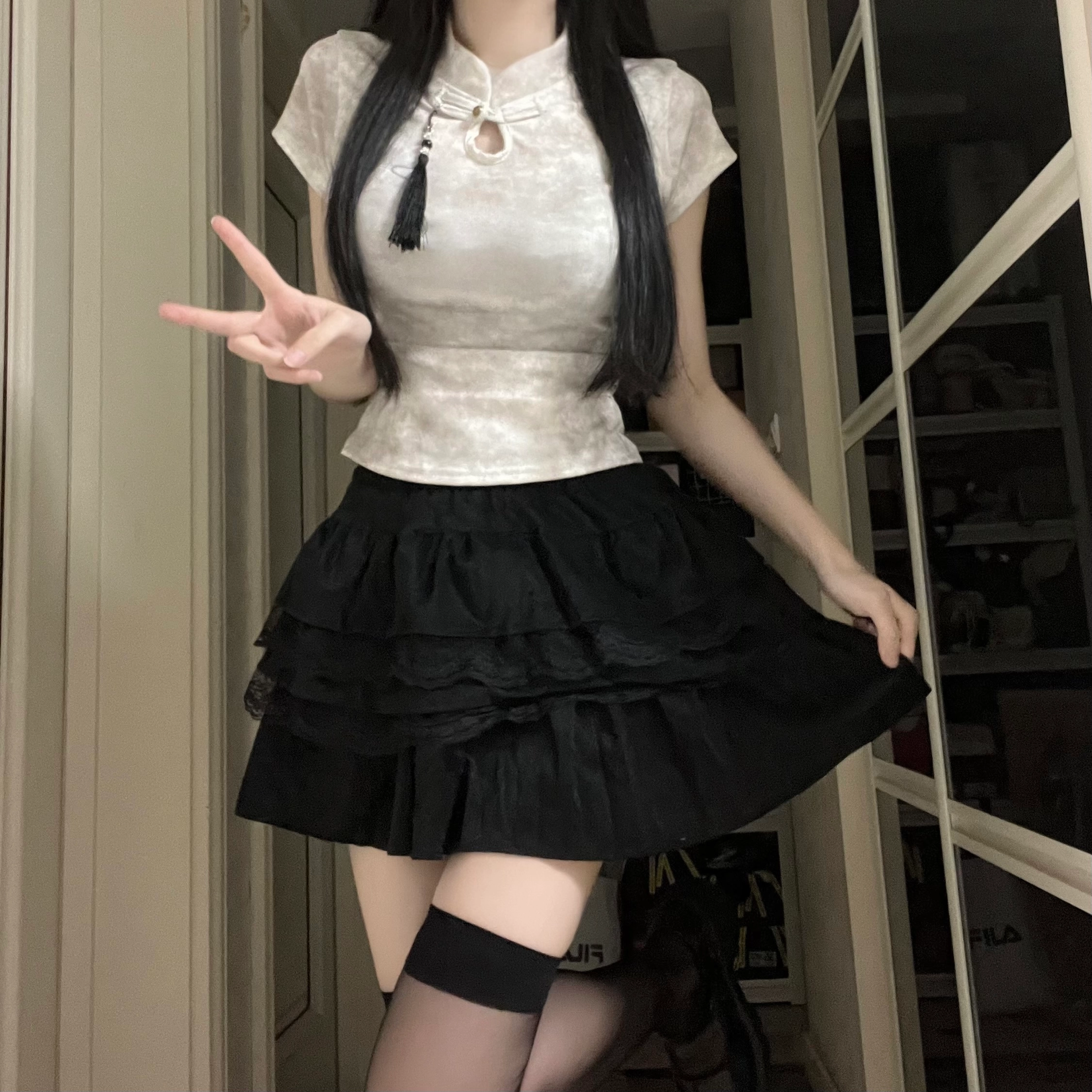 花山家的猫 新中式国风挂坠休闲舒适短袖衬衫 女款