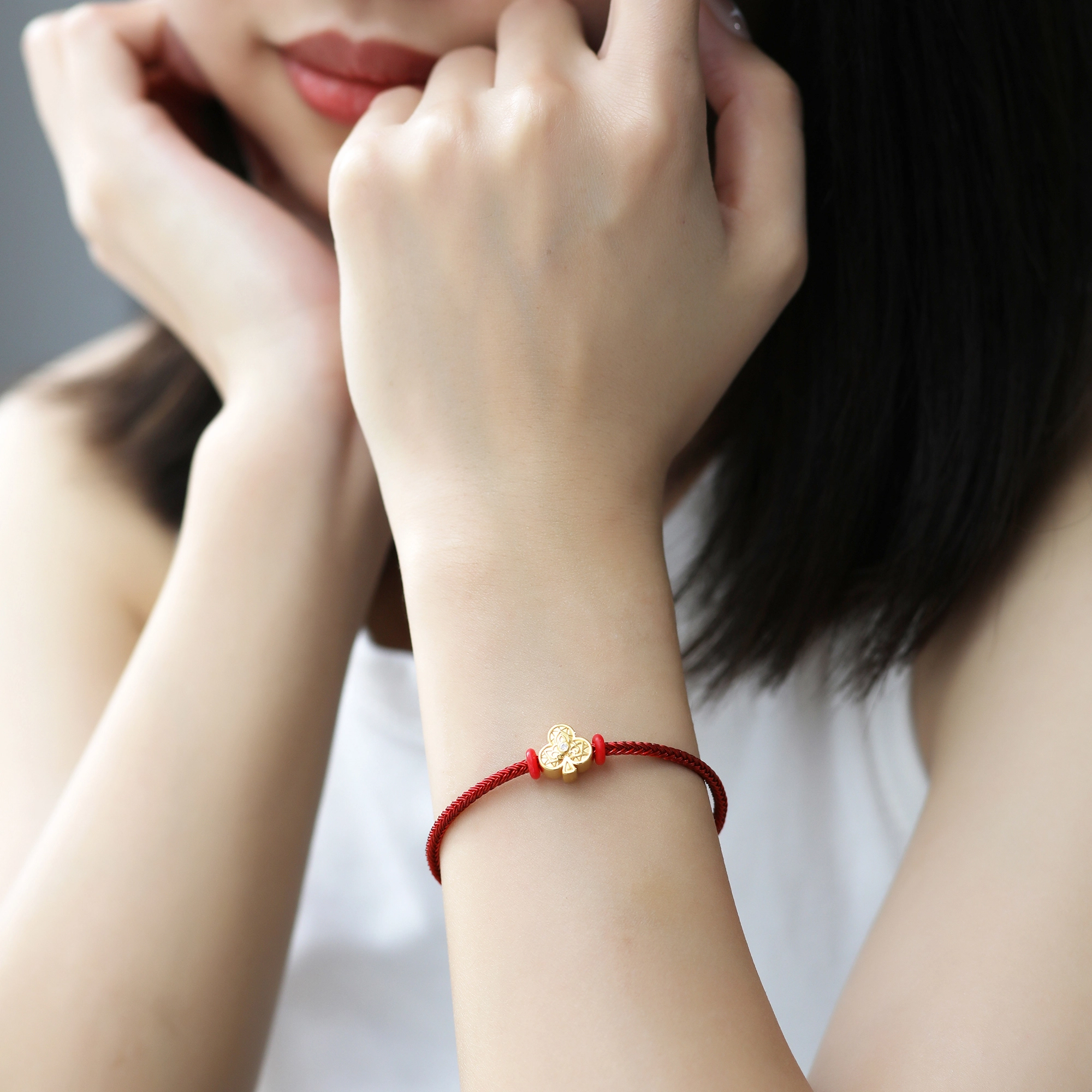 潮小金 扑克系列 梅花手绳 足金 一口价 黄金手链 女款