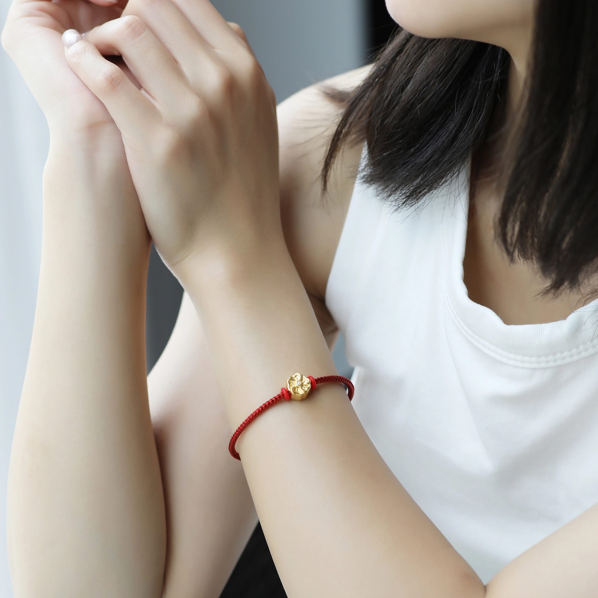 潮小金 十二花神系列-七月蜀葵串珠 足金 一口价 黄金吊坠 女款