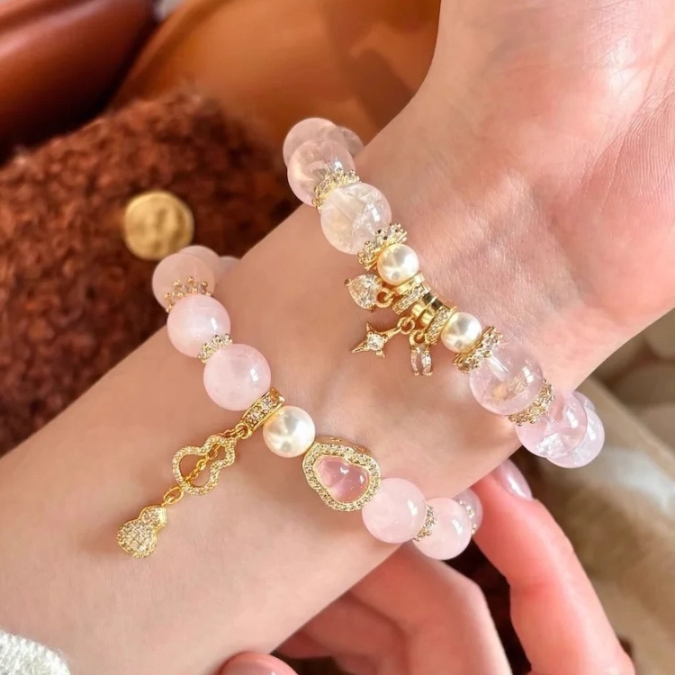 潮小金 桃花旺葫芦福禄甜美荔枝冻 樱桃粉嫩小众百搭甜美日常 新中式转运#好运天然 粉水晶 手串 女款