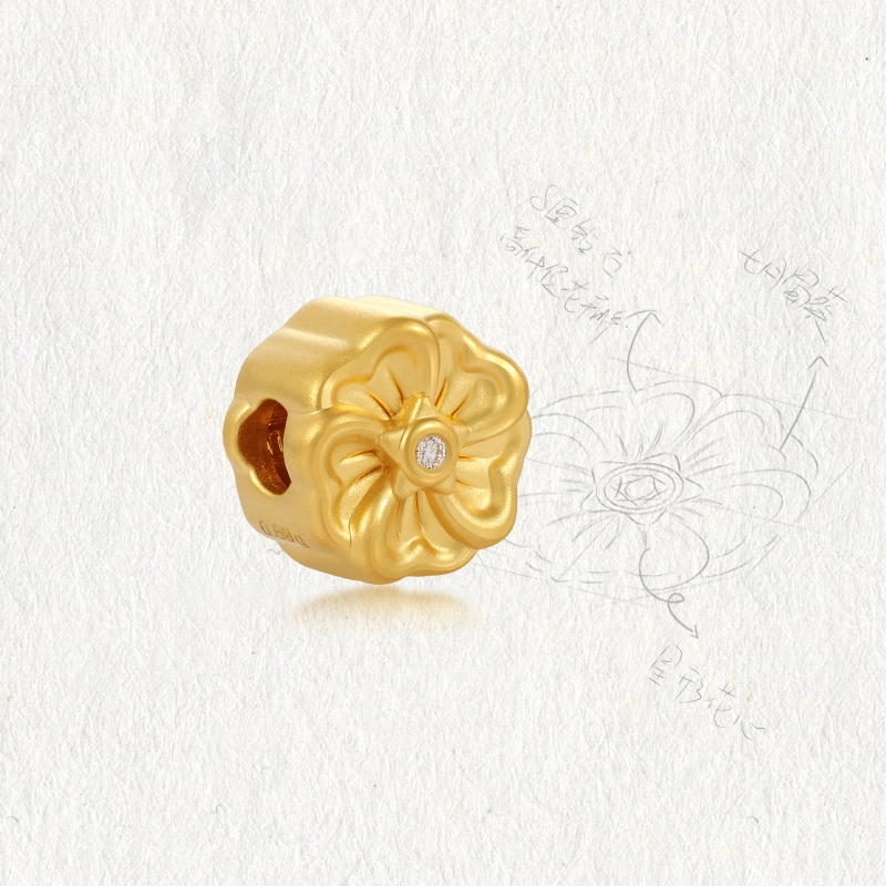 潮小金 十二花神系列-七月蜀葵串珠 足金 一口价 黄金吊坠 女款