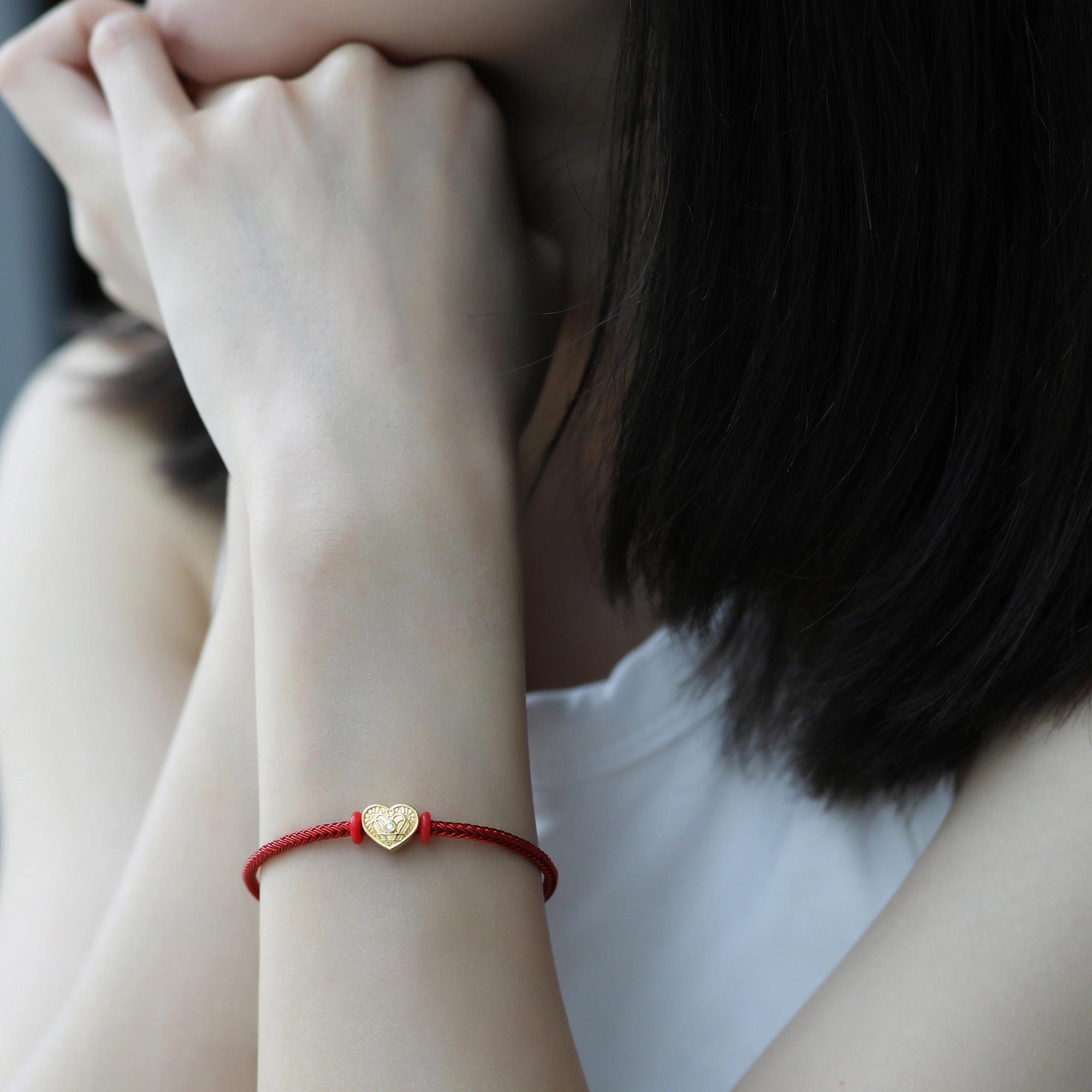 潮小金 扑克系列红桃 转运珠 足金 一口价 黄金手串 男女同款情侣款