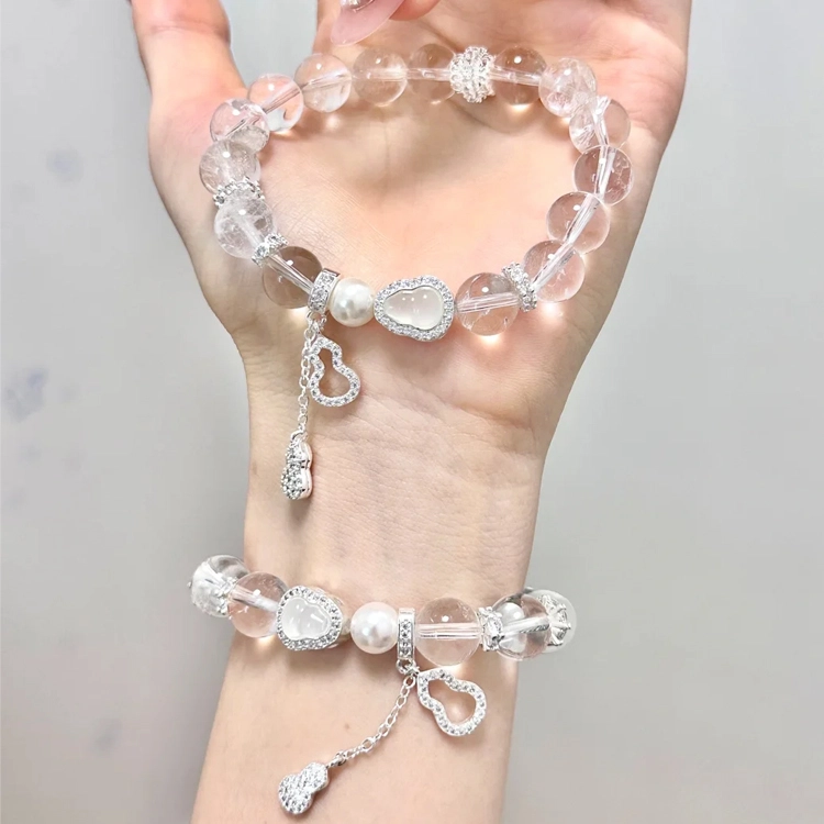 【平安顺遂 】 潮小金 福禄双全 五行能量净化磁场 葫芦 优雅小众设计高级感学业上岸 日常百搭#好运天然 白水晶 手串 女款