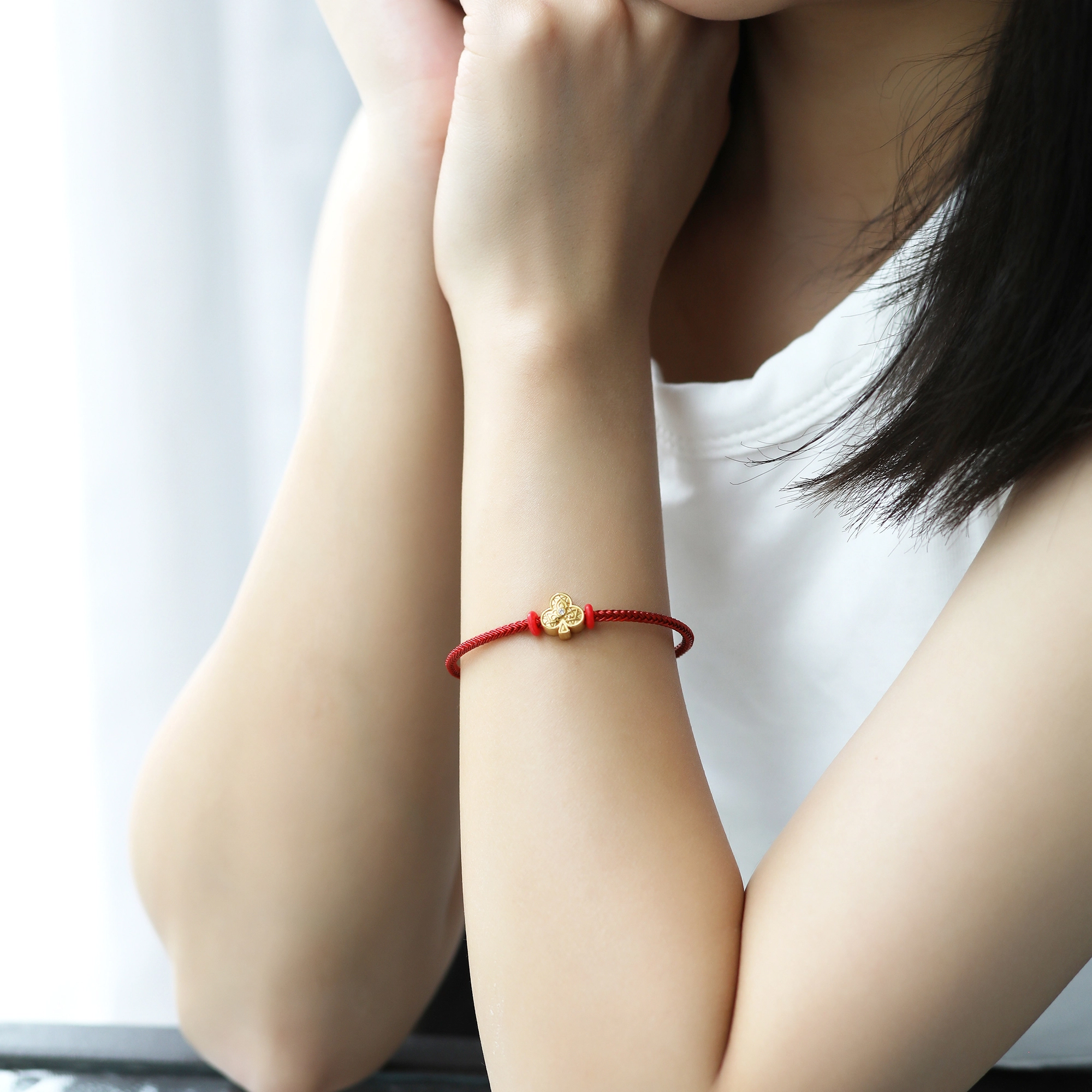 潮小金 扑克系列 梅花手绳 足金 一口价 黄金手链 女款