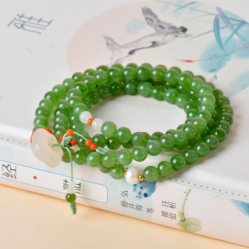 世存 新中式多圈碧绿小众 和田玉项链 碧玉 女款