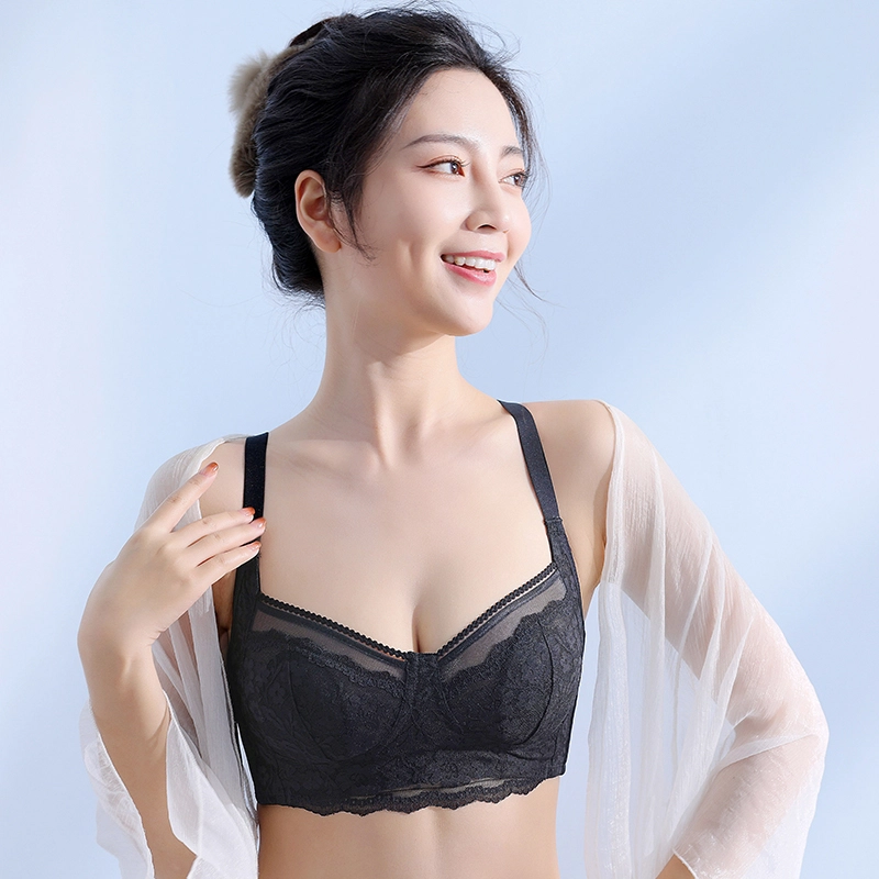 浪莎 大胸显小胸整型收副乳薄款聚拢内衣防下垂性感蕾丝美背胸罩文胸 女款