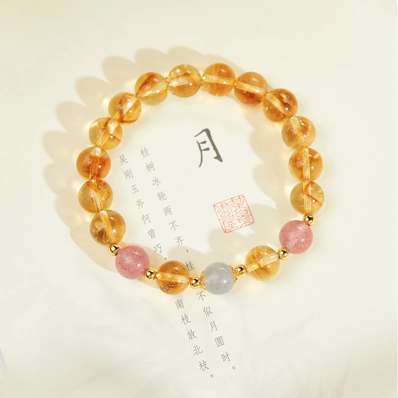 希缘 【八方来财】时来运转招财进宝财源滚滚转运轻奢小众设计精致高级感草莓晶闺蜜手饰#好运 黄水晶 手串 男女同款情侣款