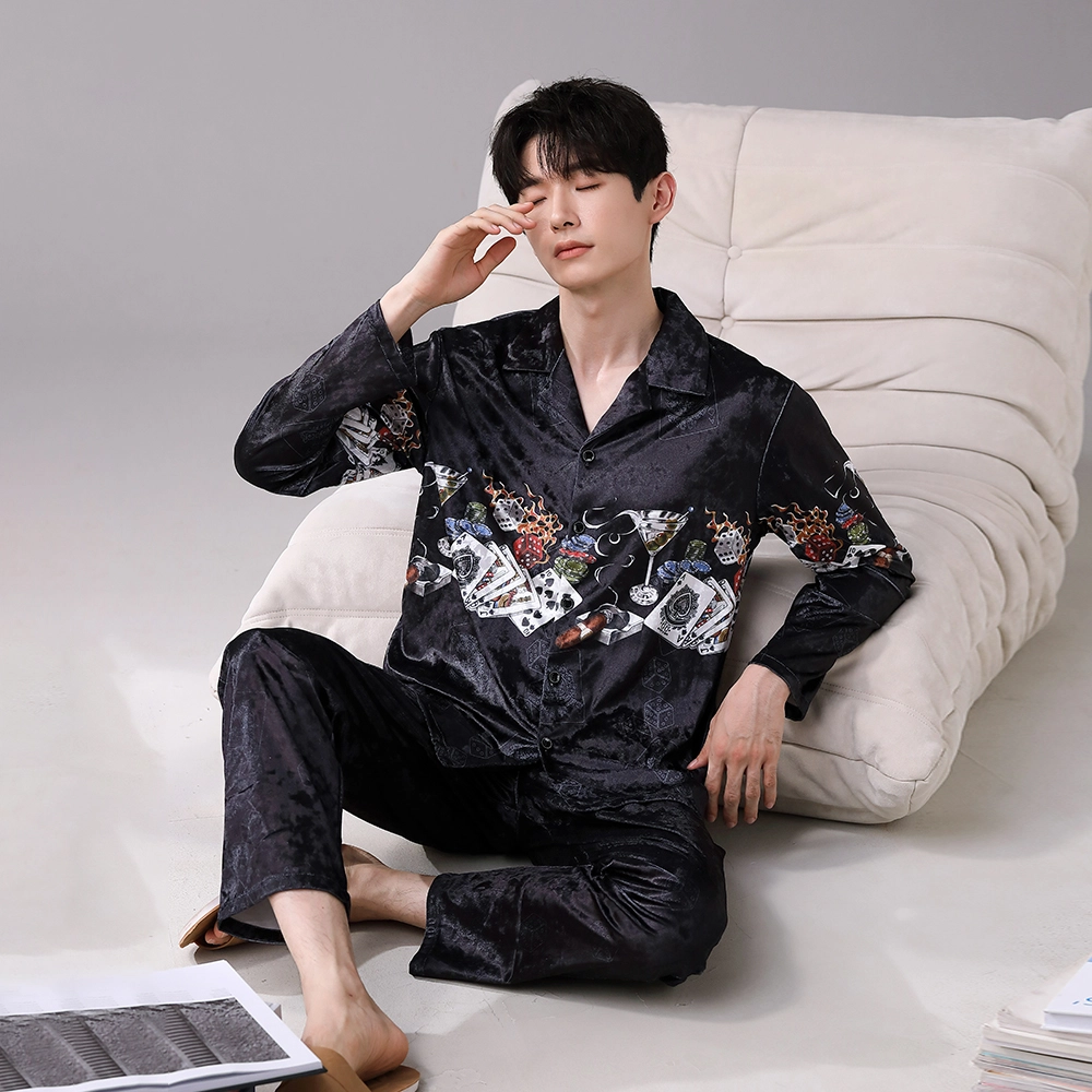 宫蝶 保暖金丝绒睡衣家居服冬季可外穿大码 家居套装  男款  黑咖色