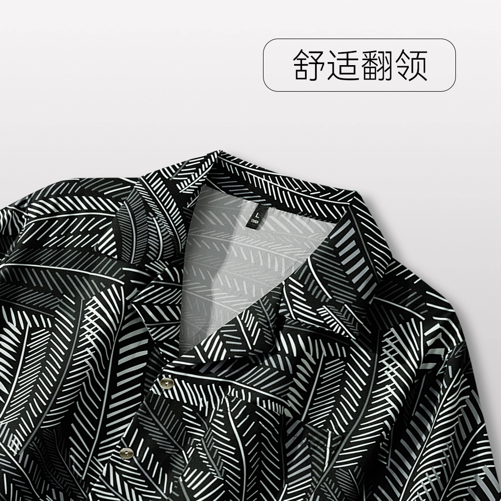 宫蝶 东南亚风情系列 冰丝短袖长裤三件套家居服薄款可外穿复古风开衫宽松休闲大码睡衣套装 男款 黑色