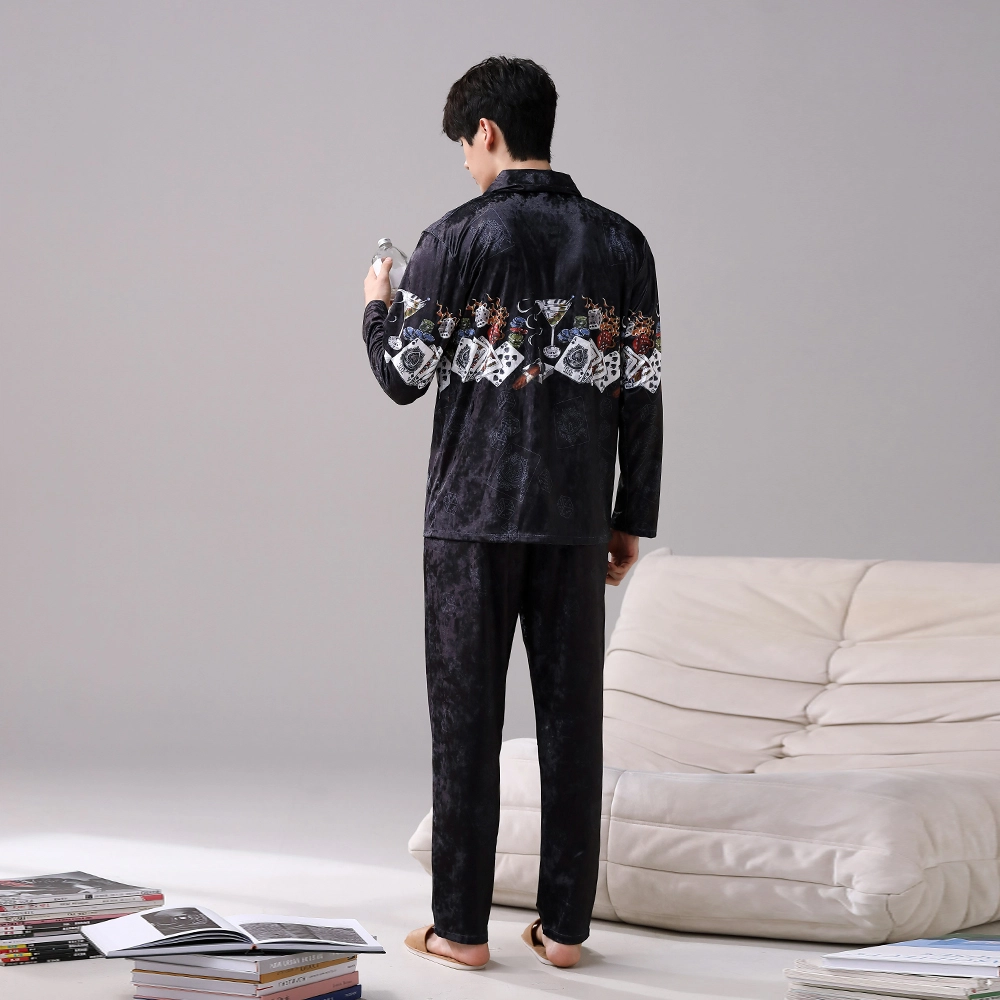 宫蝶 保暖金丝绒睡衣家居服冬季可外穿大码 家居套装  男款  黑咖色