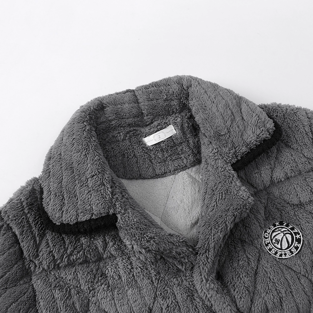 宫蝶 蓄温型加厚三层夹棉珊瑚绒家居服可外穿休闲简约开衫保暖冬季睡衣套装 男款 深灰色