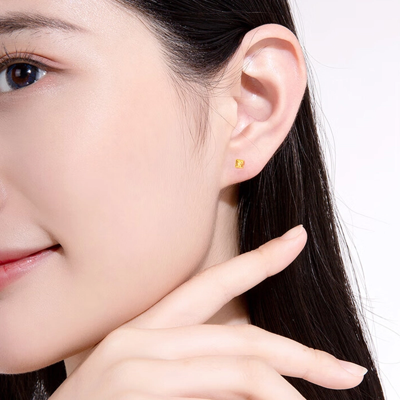 完美爱 黄金几何小方糖耳饰 简约舒适养耳方牌 足金 一口价 耳钉 女款