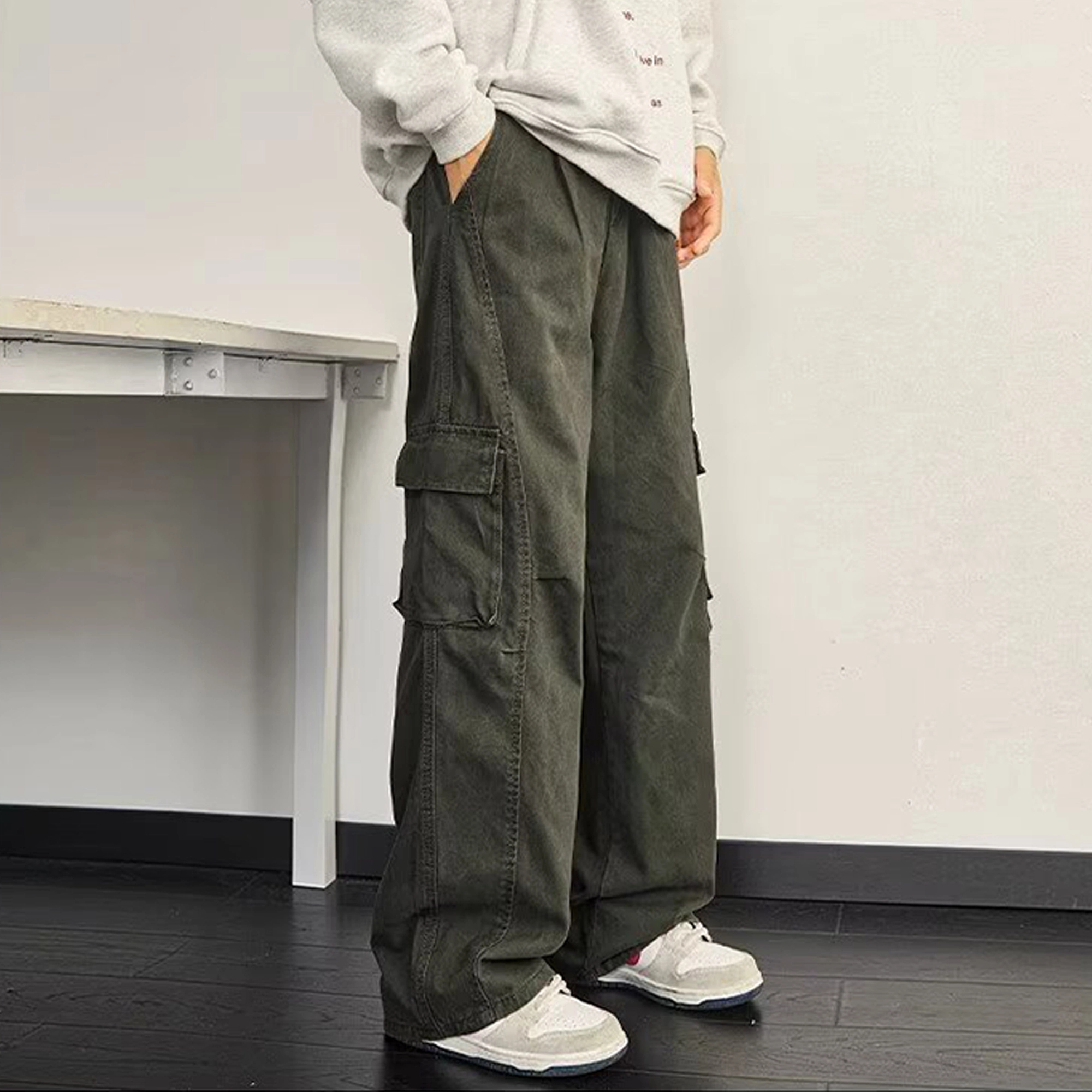 拾个壹先生 美式复古高街小众设计宽松阔腿拖地垂感直筒裤牛仔裤 男女同款